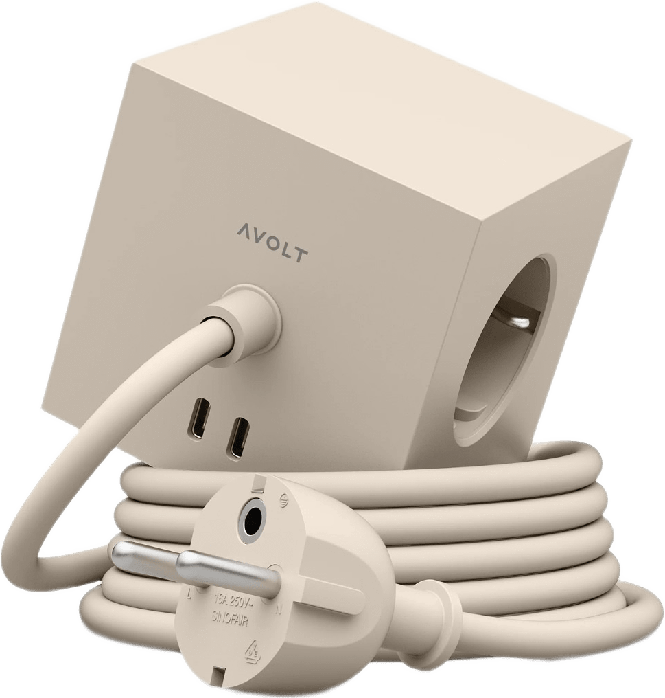 Grenuttag Square 1 Usb-c 30w 1,8 M, från Avolt, i färgen sand.