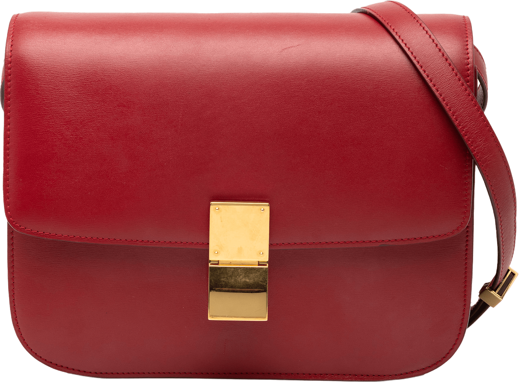 Celine Medium Calfskin Classic Box, från Luxclusif, i färgen red.