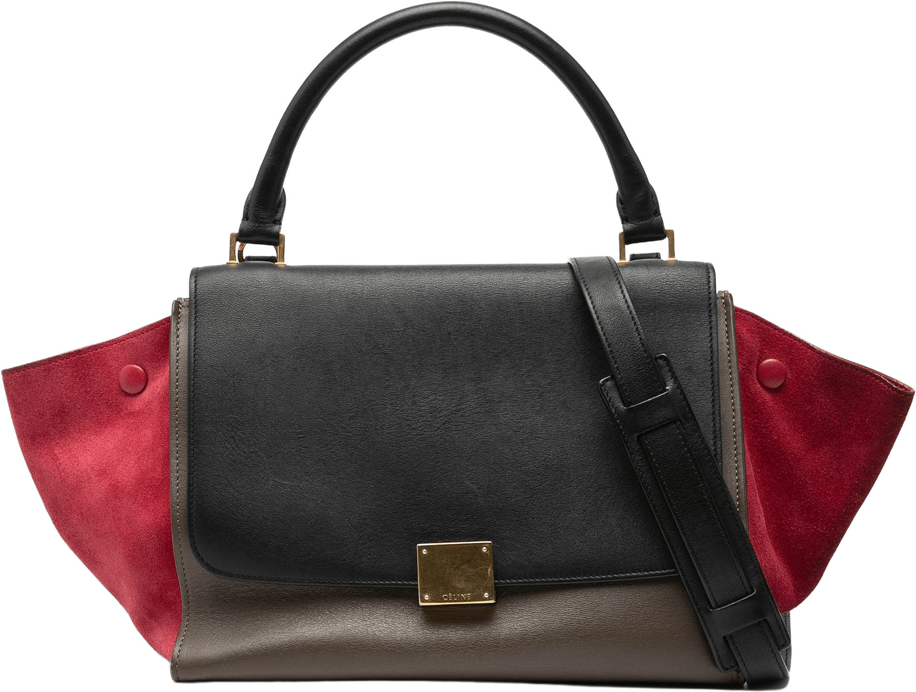 Celine Small Tricolor Leather Trapeze Satchel, från Luxclusif, i färgen taupe.