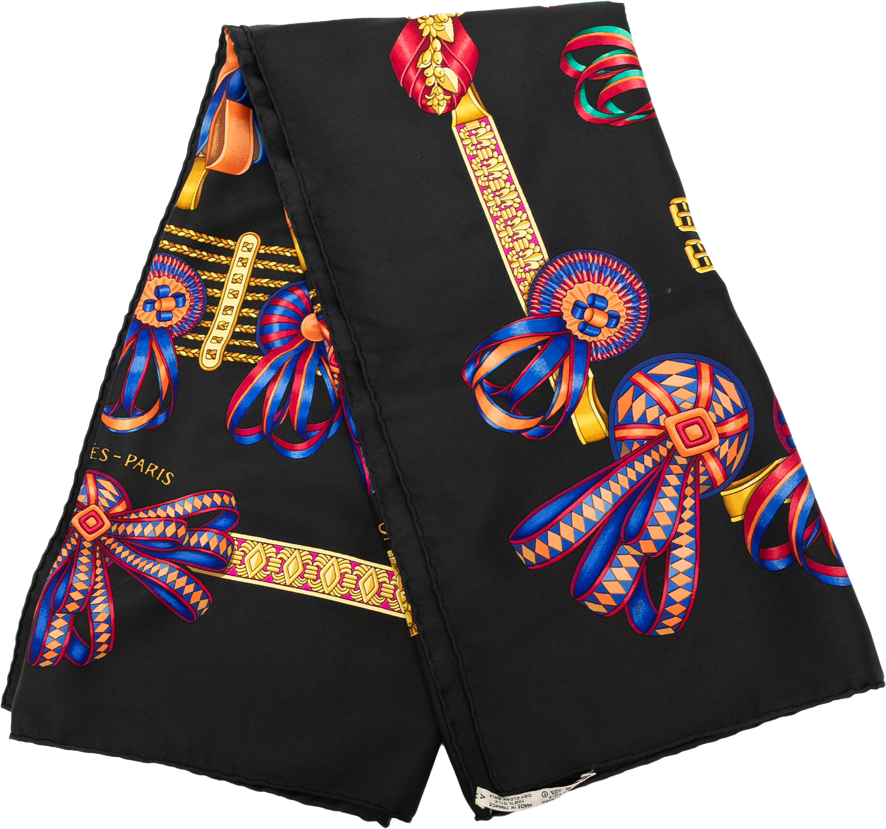 Hermès Les Rubans Du Cheval Silk Scarf 90, från Luxclusif, i färgen black.