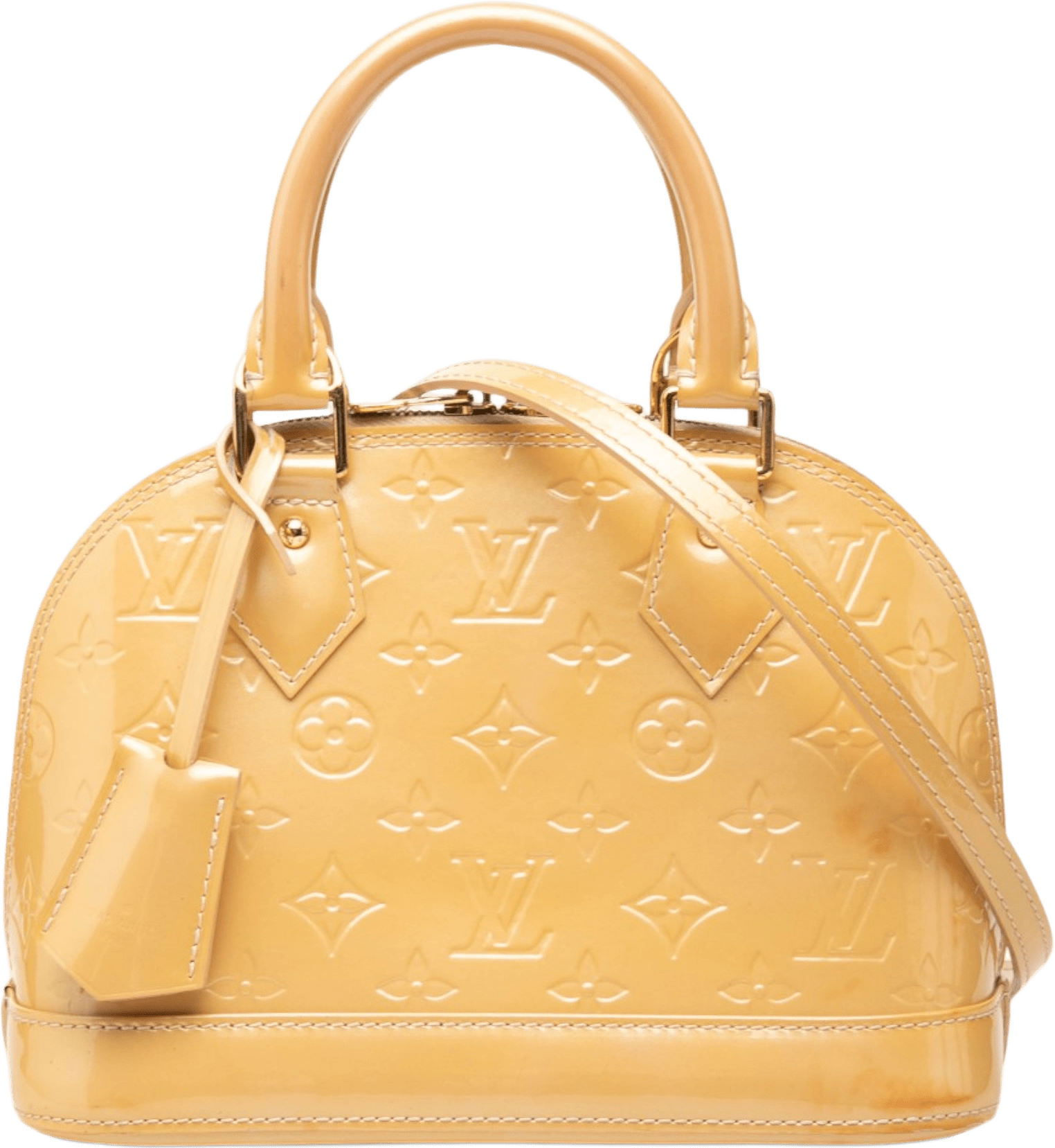 Louis Vuitton Monogram Vernis Alma Bb, från Luxclusif, i färgen gul.