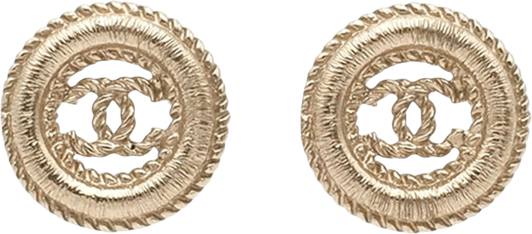 Chanel Gold Plated Cc Twisted Round Push Back Earrings, från Luxclusif, i färgen gold.