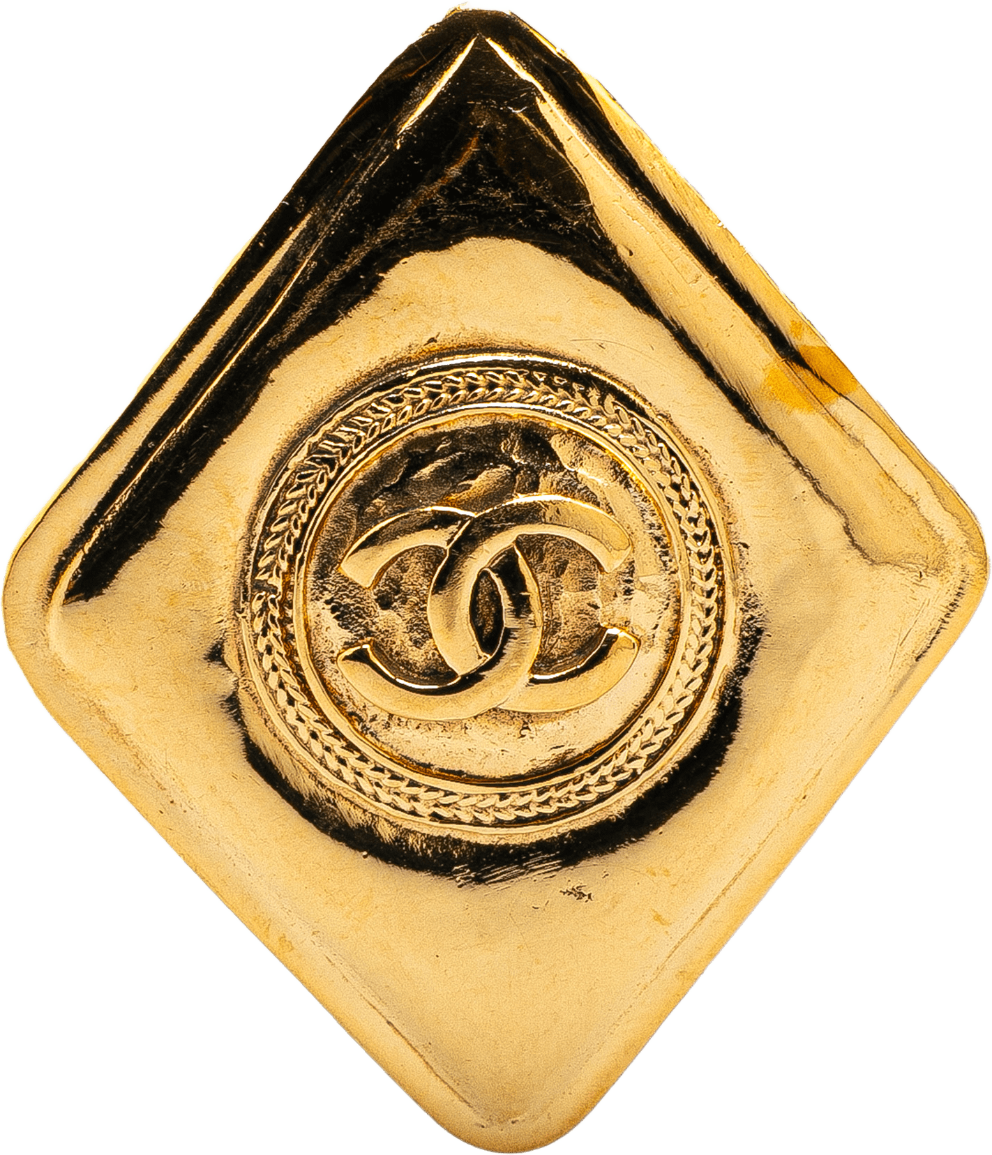 Chanel Gold Plated Cc Diamond Brooch