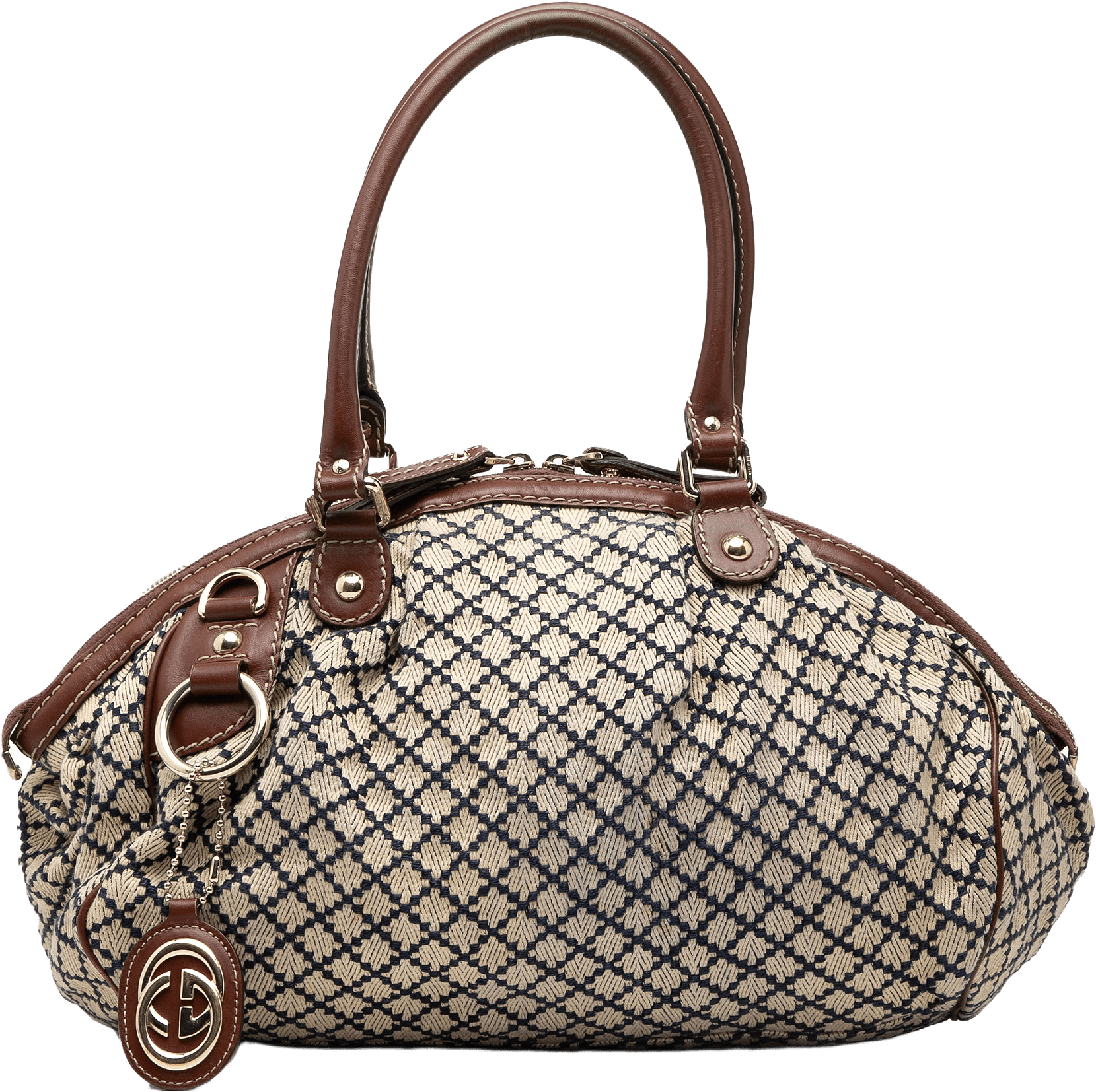 Gucci Diamante Canvas Sukey Satchel, från Luxclusif, i färgen beige.