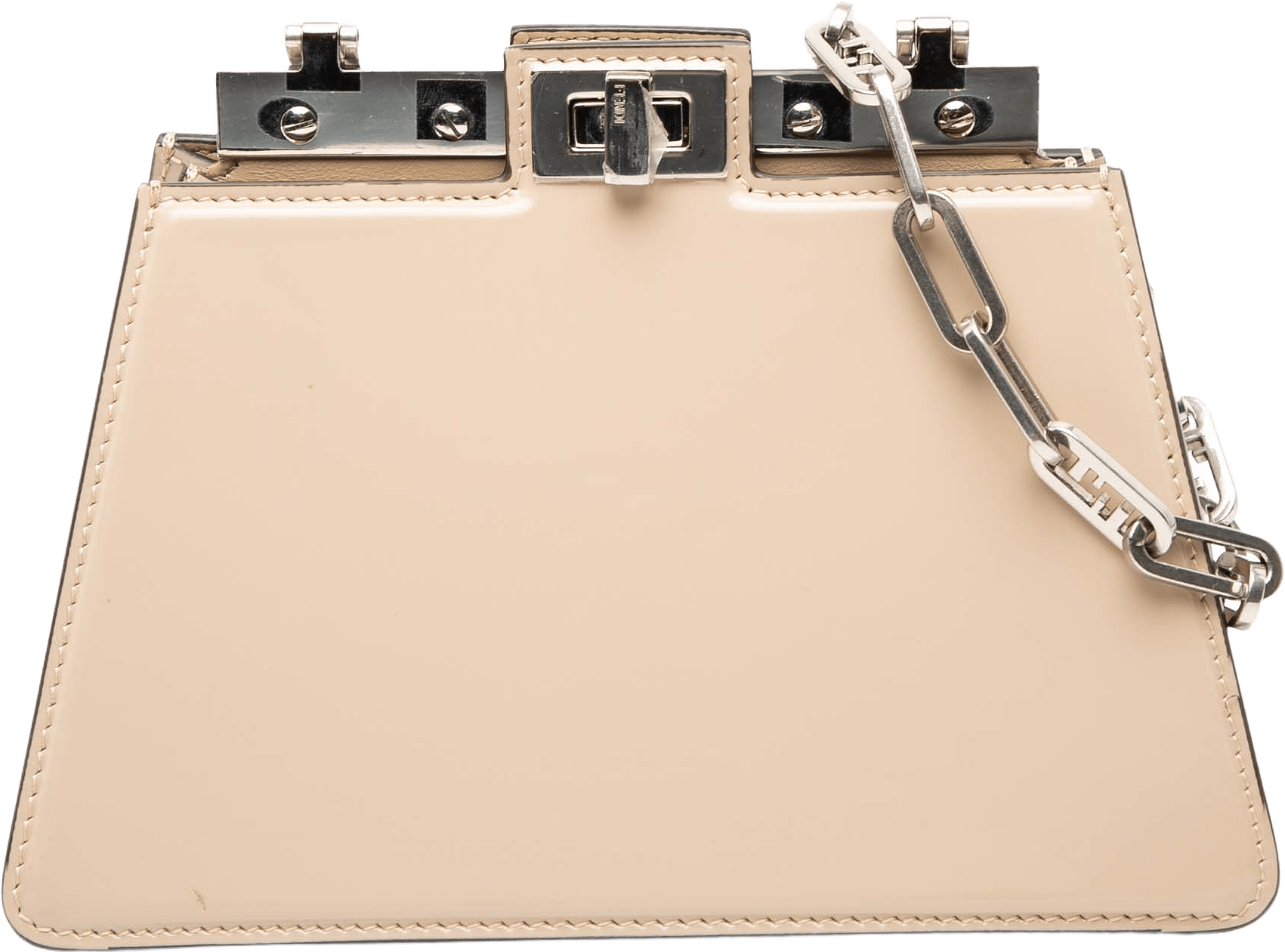Fendi Small Leather Peekaboo Cut Chain Shoulder Bag, från Luxclusif, i färgen beige.