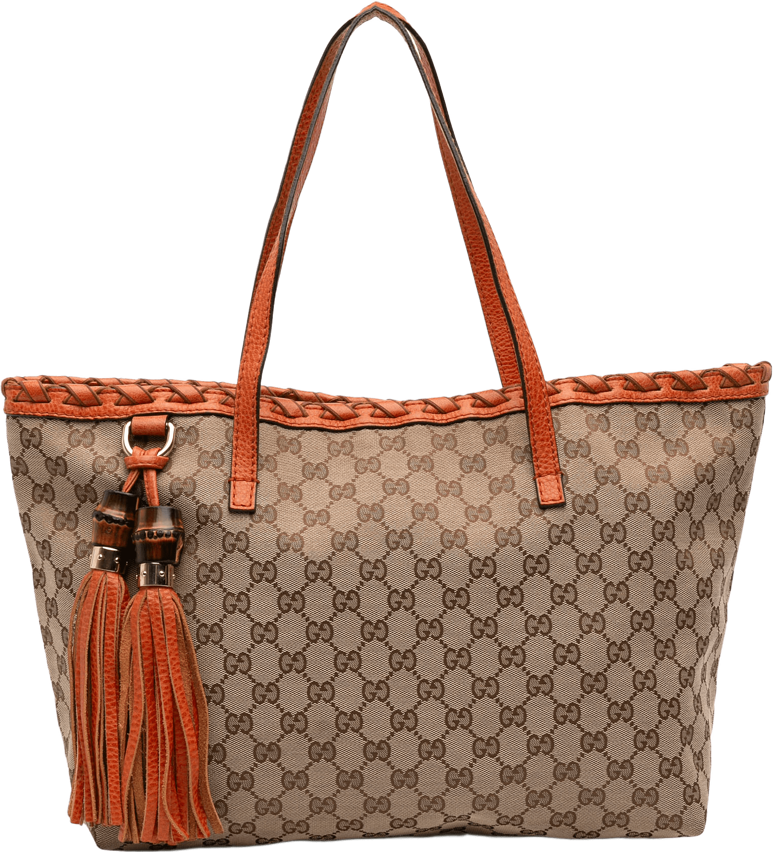 Gucci Medium Gg Canvas Bamboo Tassel Tote, från Luxclusif, i färgen beige.