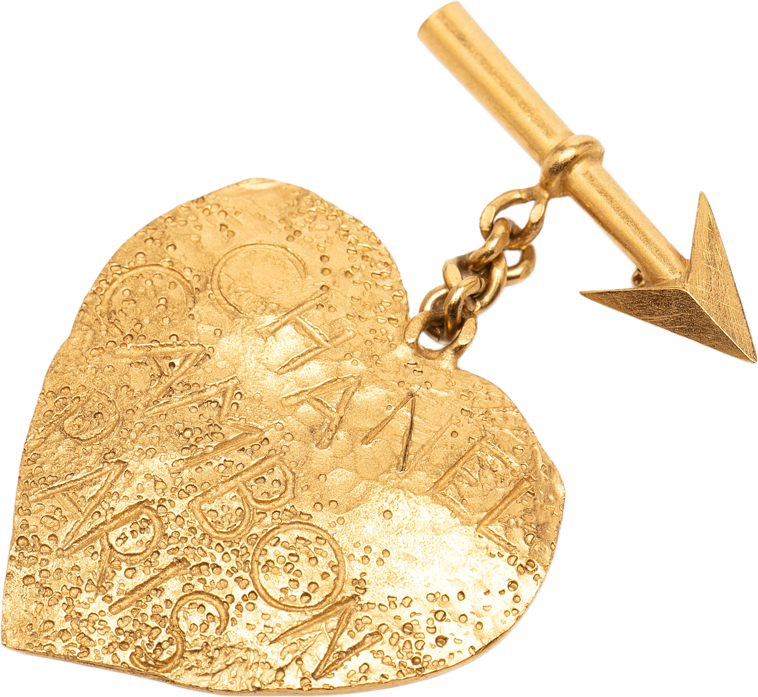 Chanel Gold Plated Cambon Paris Arrow Heart Swing Brooch, från Luxclusif, i färgen gold.