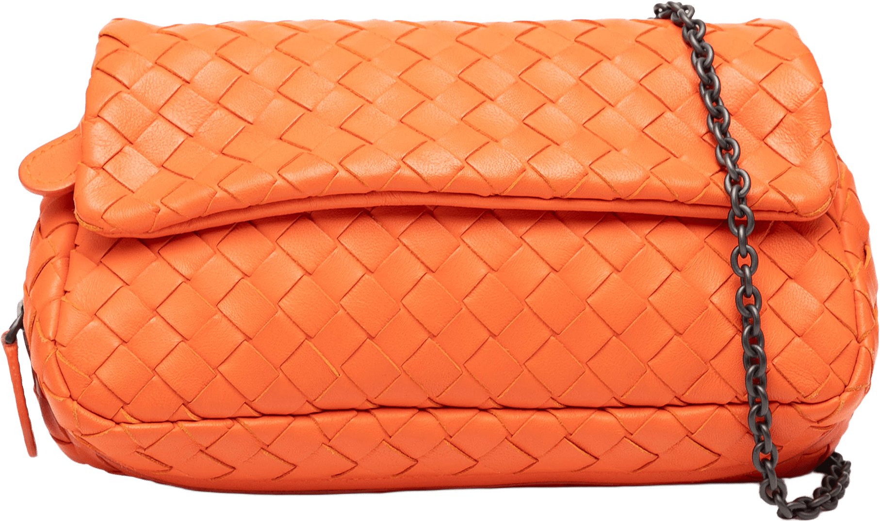 Bottega Veneta Mini Nappa Intrecciato Expandable Chain Flap Crossbody, från Luxclusif, i färgen orange.
