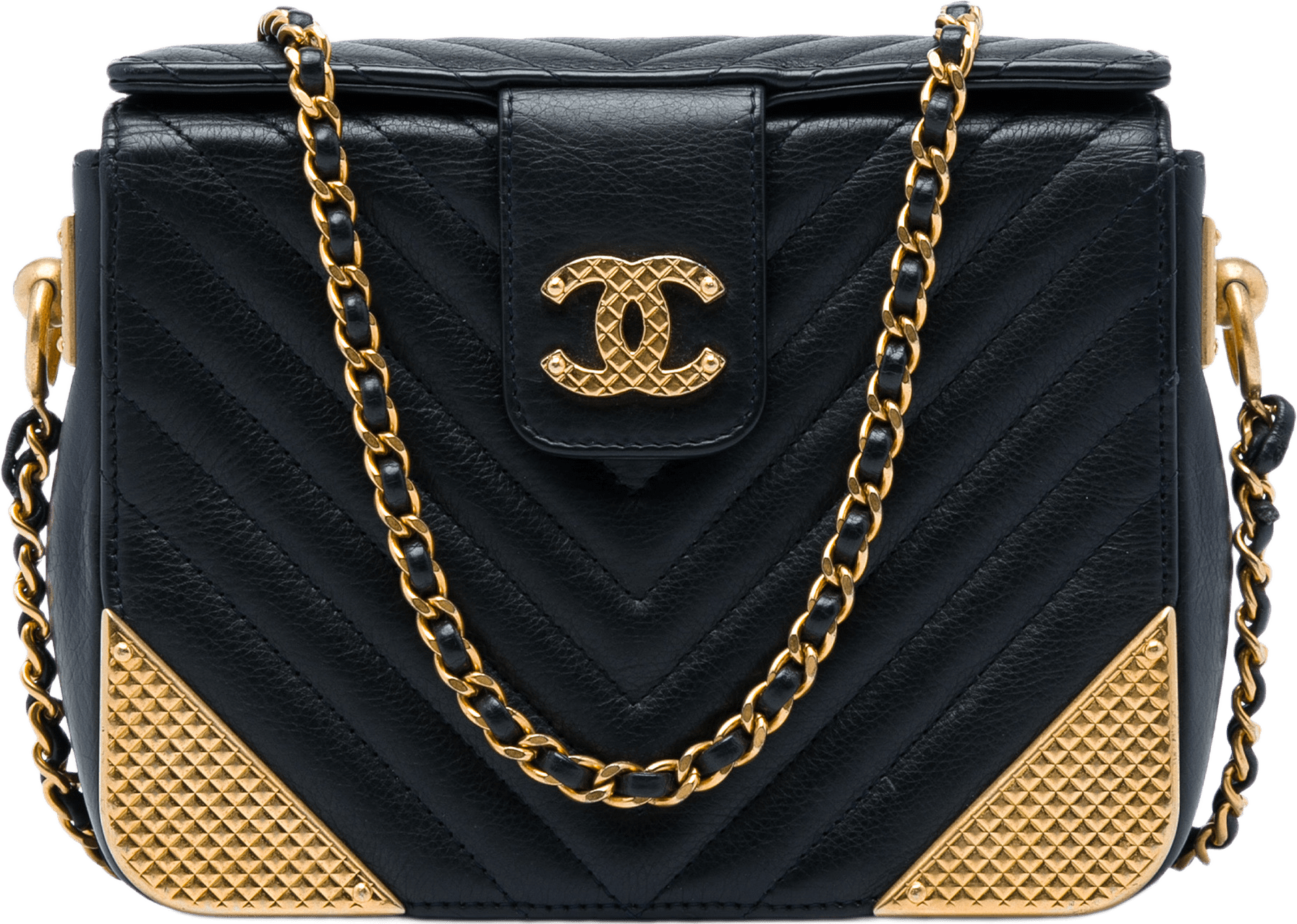 Chanel Cc Chevron Calfskin Rock The Corners Minaudiere Bag, från Luxclusif, i färgen svart.