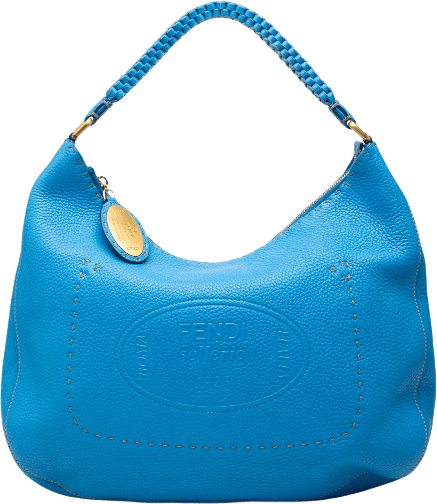 Fendi Pebbled Leather Selleria Shoulder Bag, från Luxclusif, i färgen blå.