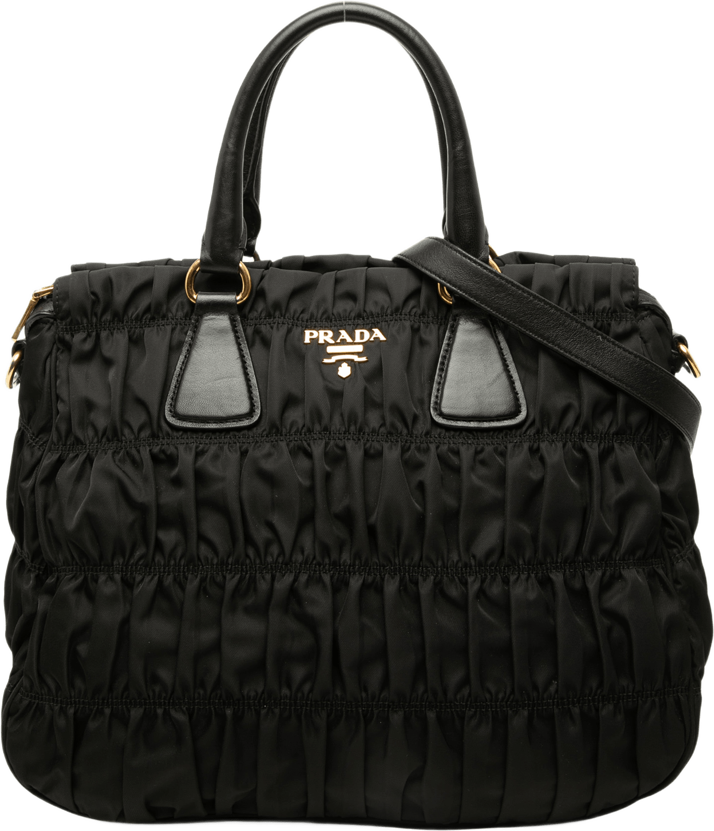 Prada Tessuto Gaufre Satchel, från Luxclusif, i färgen svart.