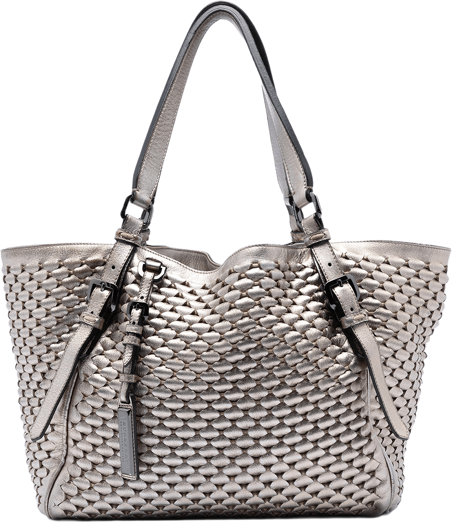 Burberry Metallic Woven Leather Tote, från Luxclusif, i färgen light gold.