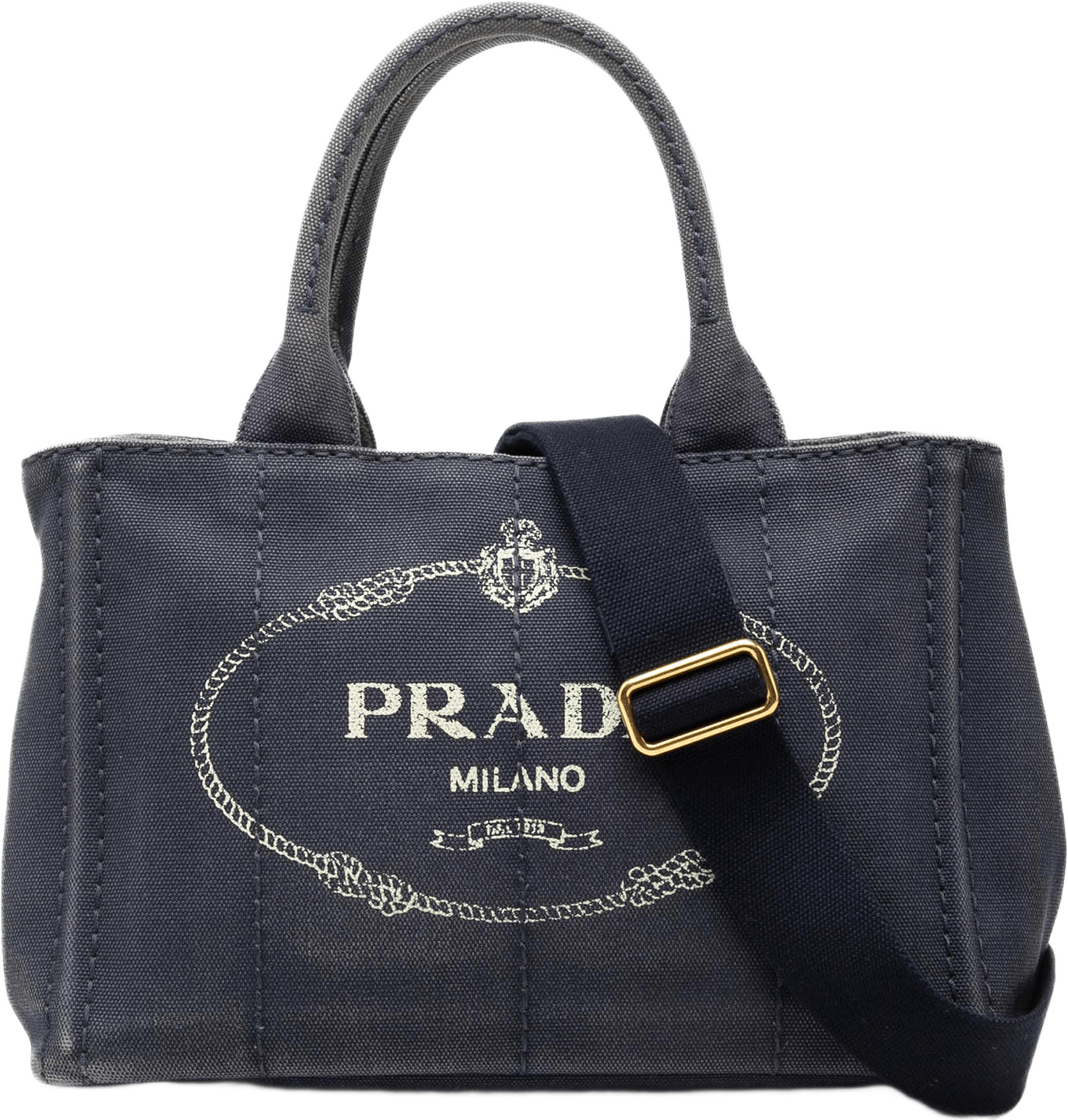 Prada Small Canvas Canapa Logo Satchel, från Luxclusif, i färgen navy.