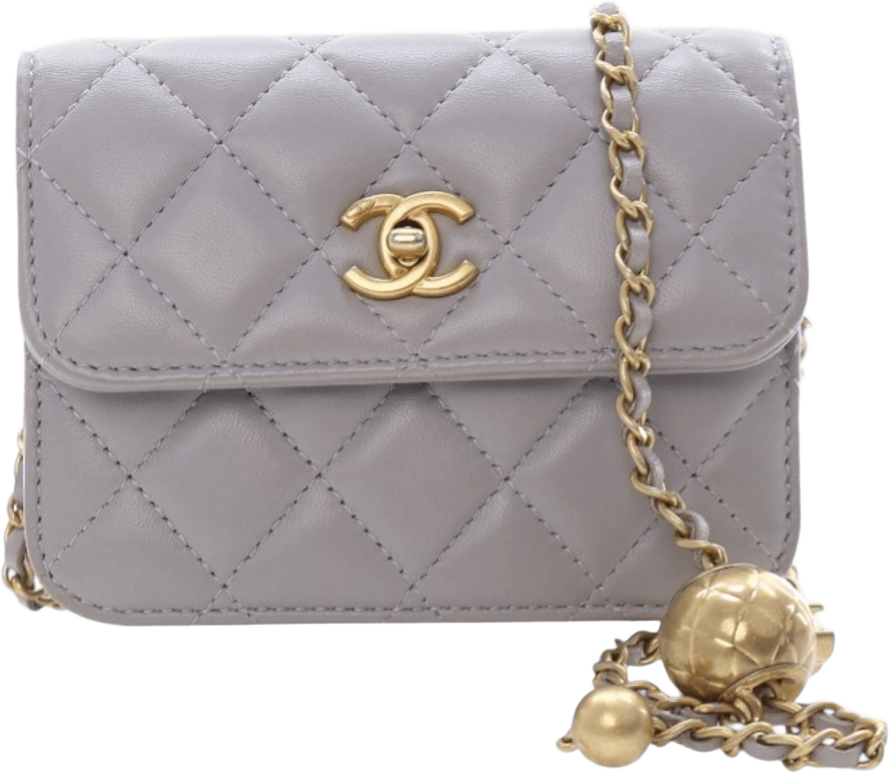 Chanel Mini Quilted Lambskin Pearl Crush Clutch With Chain, från Luxclusif, i färgen gray.