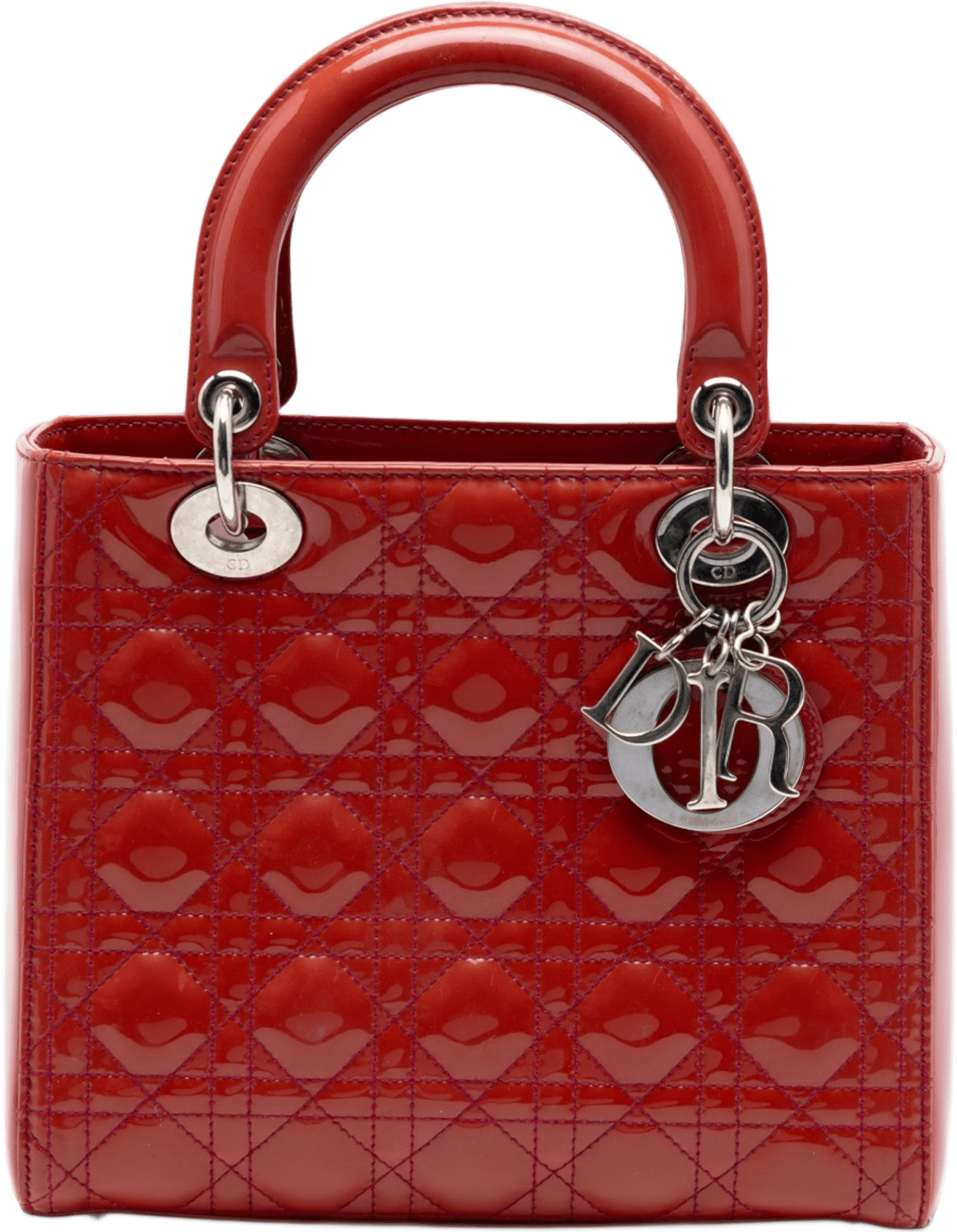 Dior Medium Patent Cannage Lady Dior, från Luxclusif, i färgen röd.