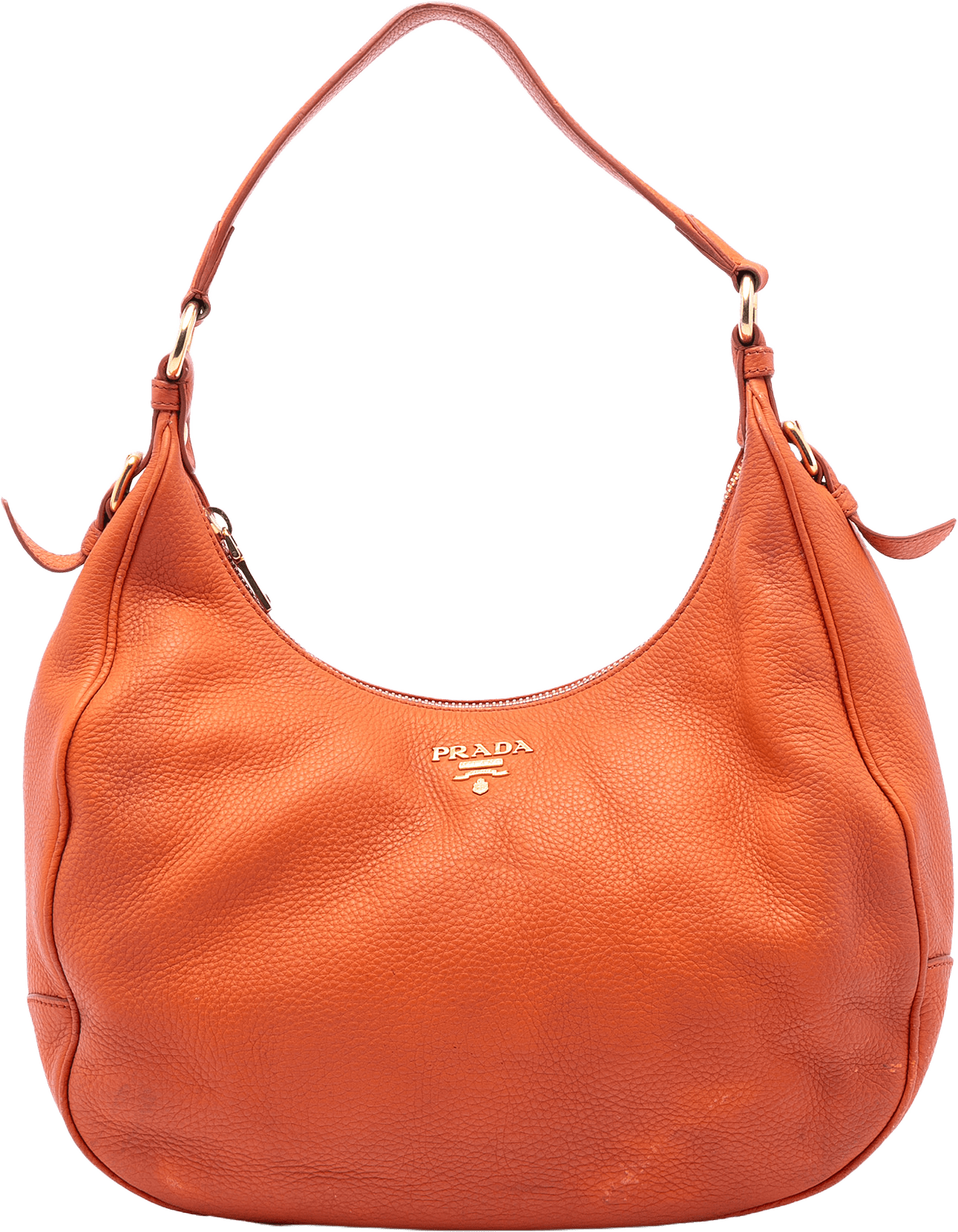 Prada Vitello Daino Zip Top Hobo, från Luxclusif, i färgen orange.
