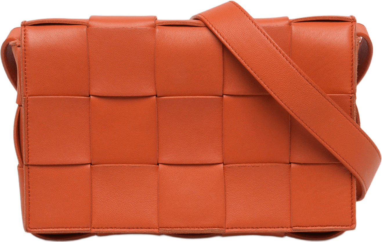 Bottega Veneta Small Nappa Intrecciato Cassette Crossbody, från Luxclusif, i färgen orange.