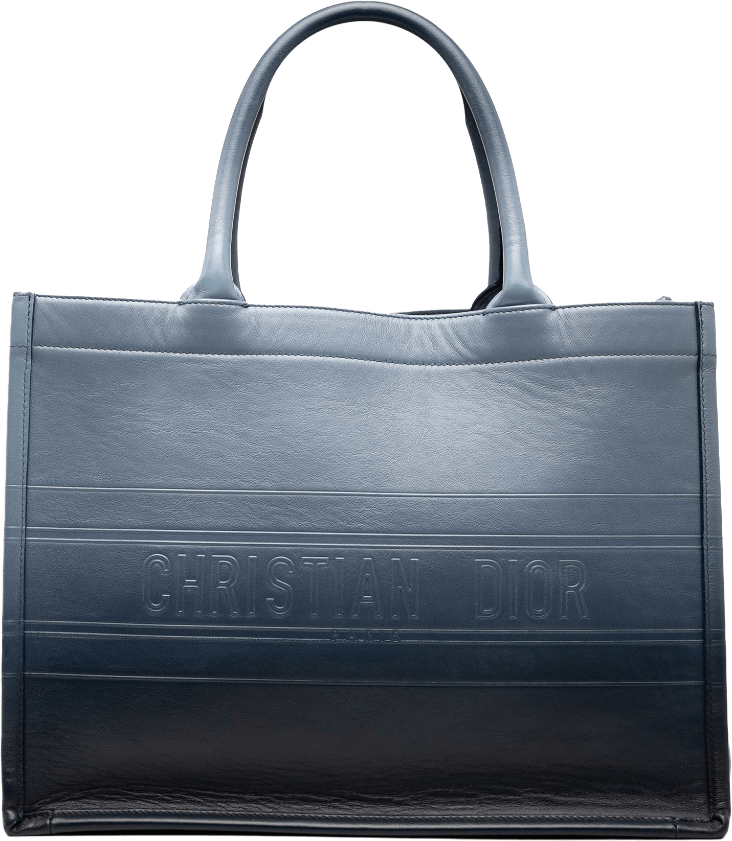 Dior Medium Ombre Embossed Leather Book Tote, från Luxclusif, i färgen dark blue.