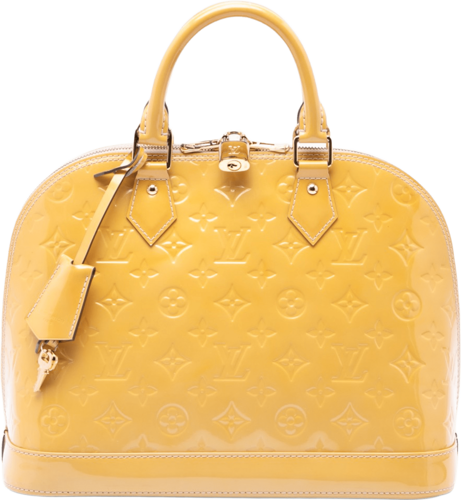 Louis Vuitton Monogram Vernis Alma Pm, från Luxclusif, i färgen yellow.