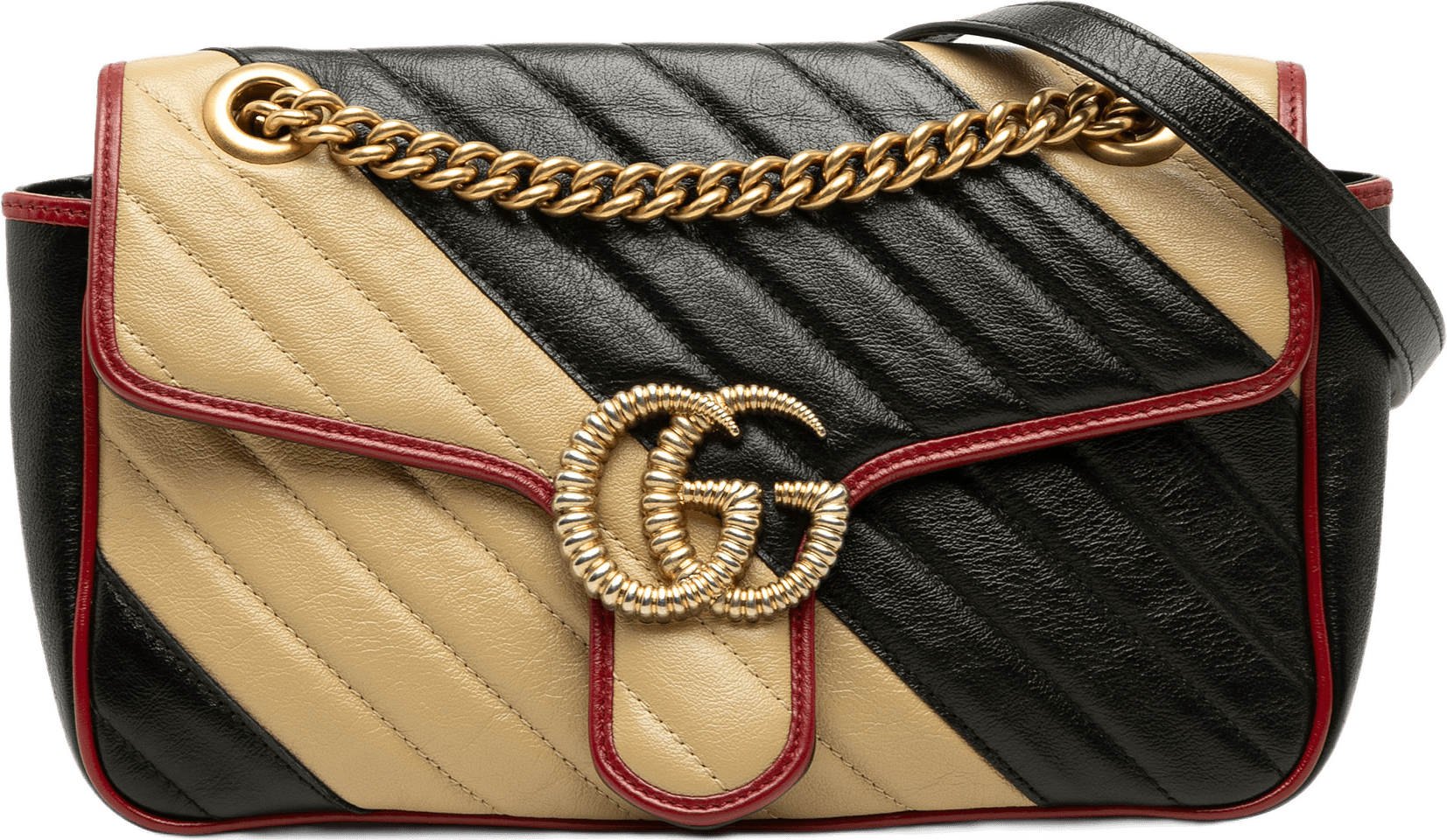 Gucci Medium Gg Marmont Bicolor Matelasse Diagonal Calfskin Torchon Shoulder Bag, från Luxclusif, i färgen svart.