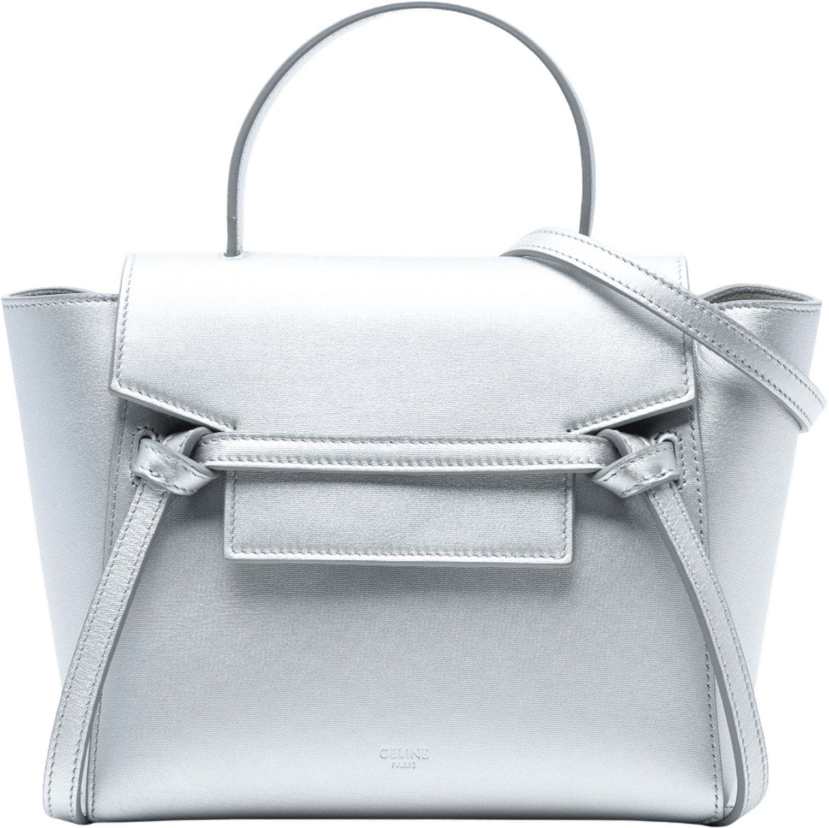 Celine Nano Laminated Calfskin Belt Bag, från Luxclusif, i färgen silver.