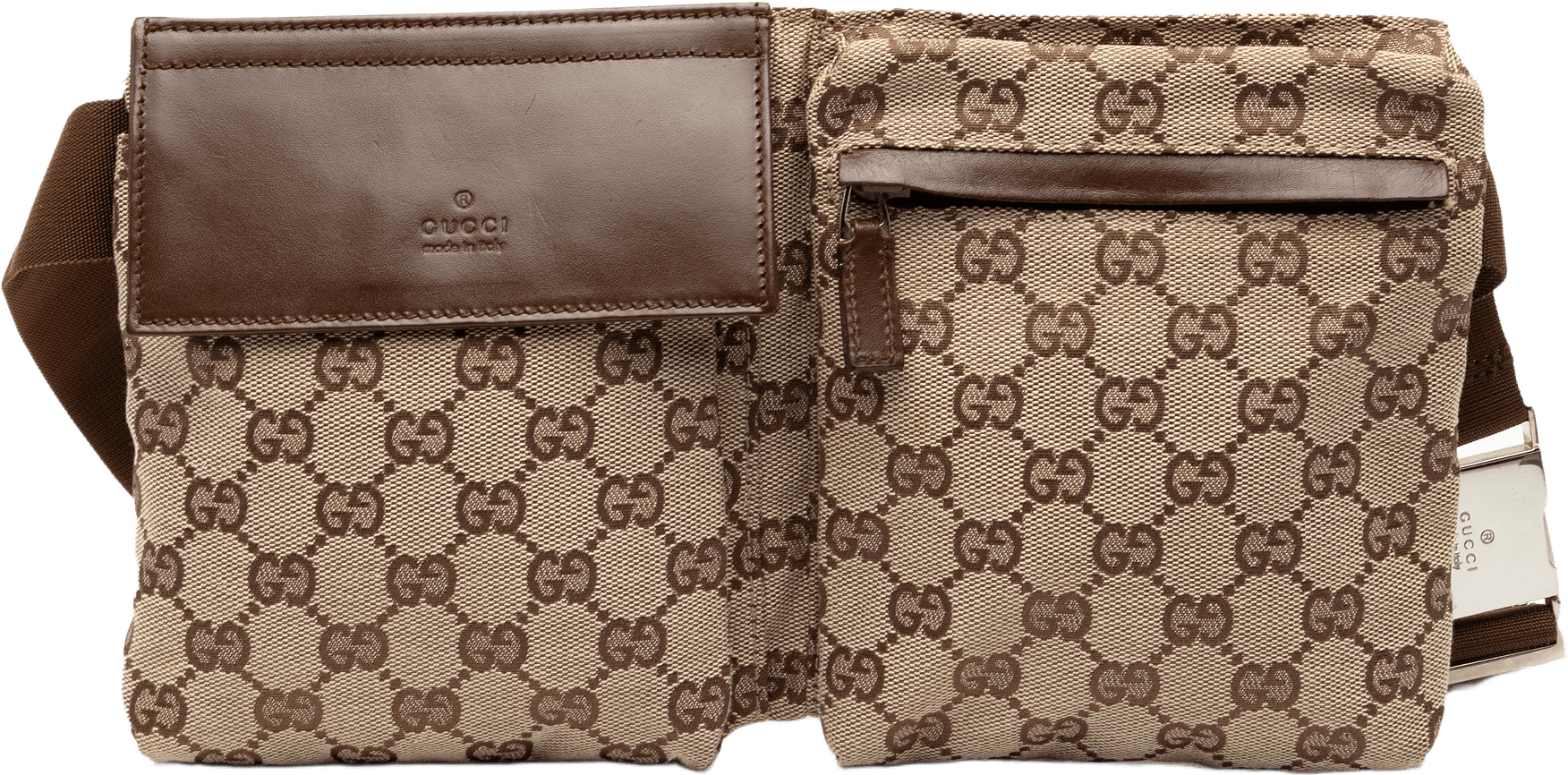 Gucci Gg Canvas Double Pocket Belt Bag, från Luxclusif, i färgen beige.