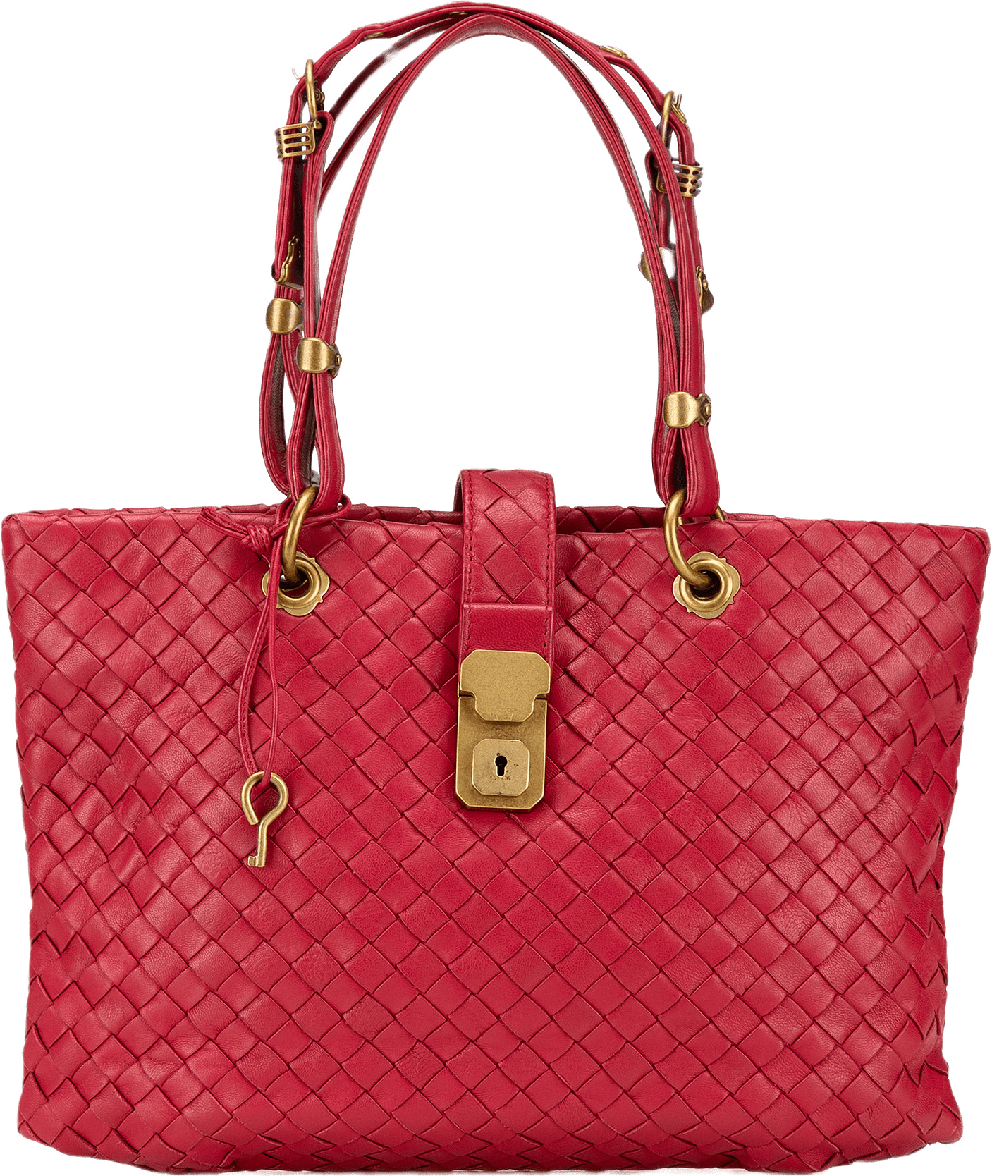 Bottega Veneta Small Nappa Intrecciato Capri, från Luxclusif, i färgen red.