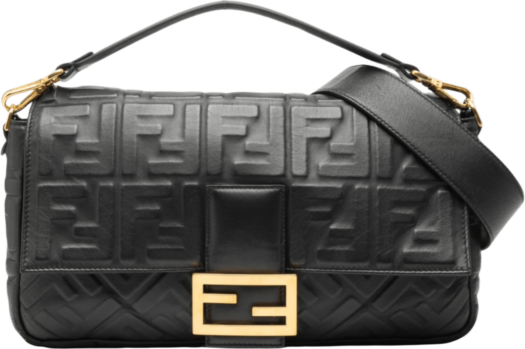 Fendi Large Zucca Embossed Leather Baguette Satchel, från Luxclusif, i färgen black.