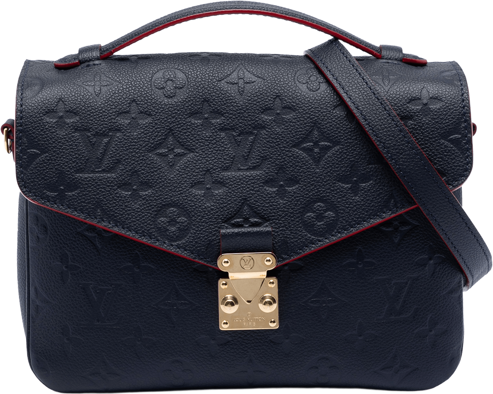 Louis Vuitton Monogram Empreinte Pochette Metis, från Luxclusif, i färgen navy.