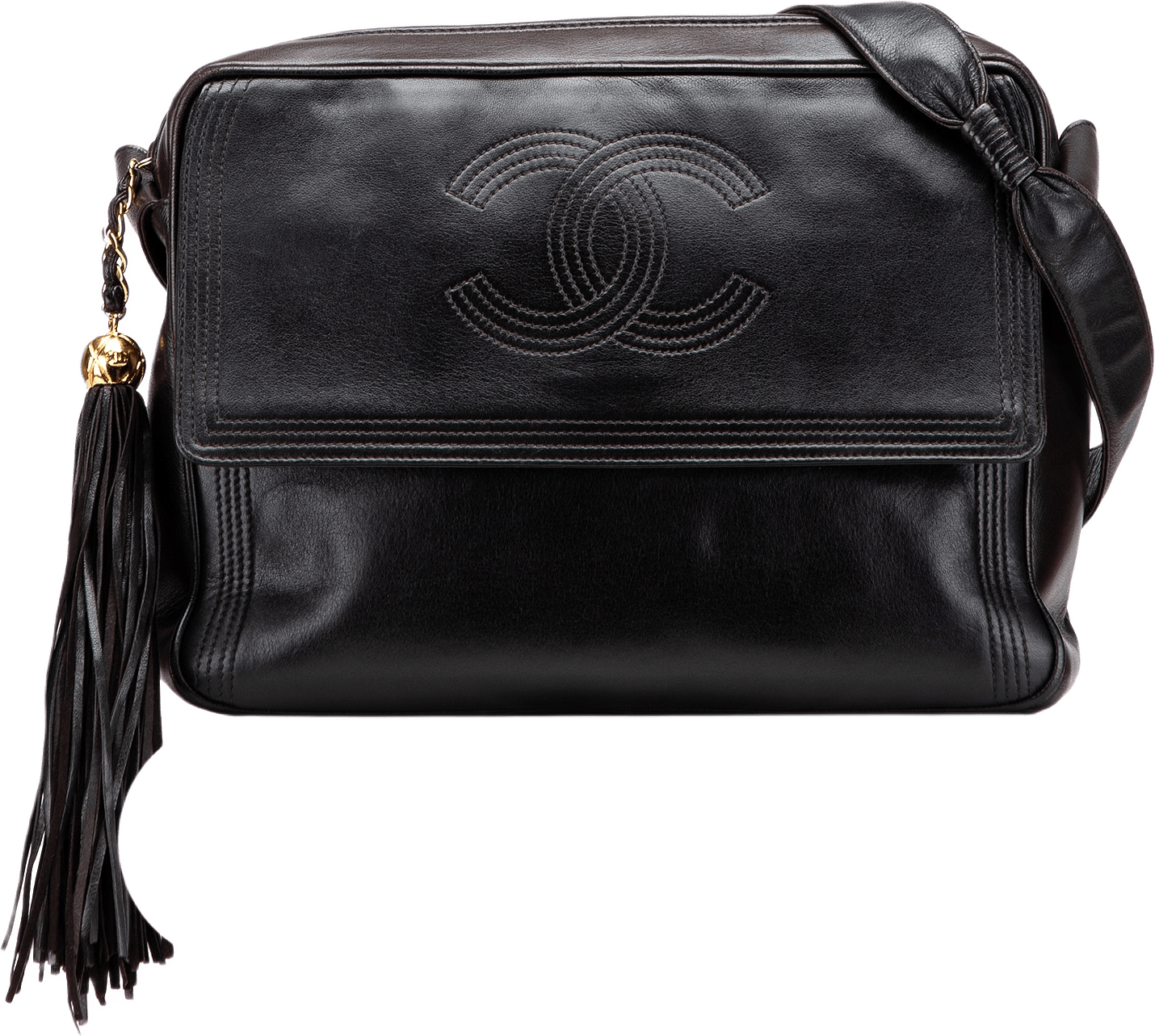 Chanel Cc Lambskin Flap Tassel Crossbody, från Luxclusif, i färgen black.