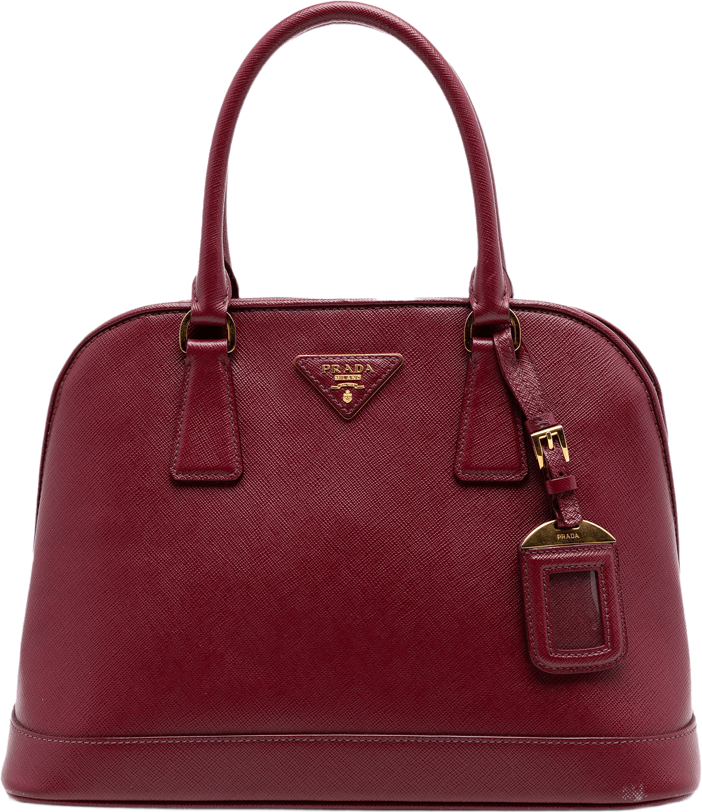 Prada Medium Saffiano Lux Open Promenade Satchel, från Luxclusif, i färgen dark red.