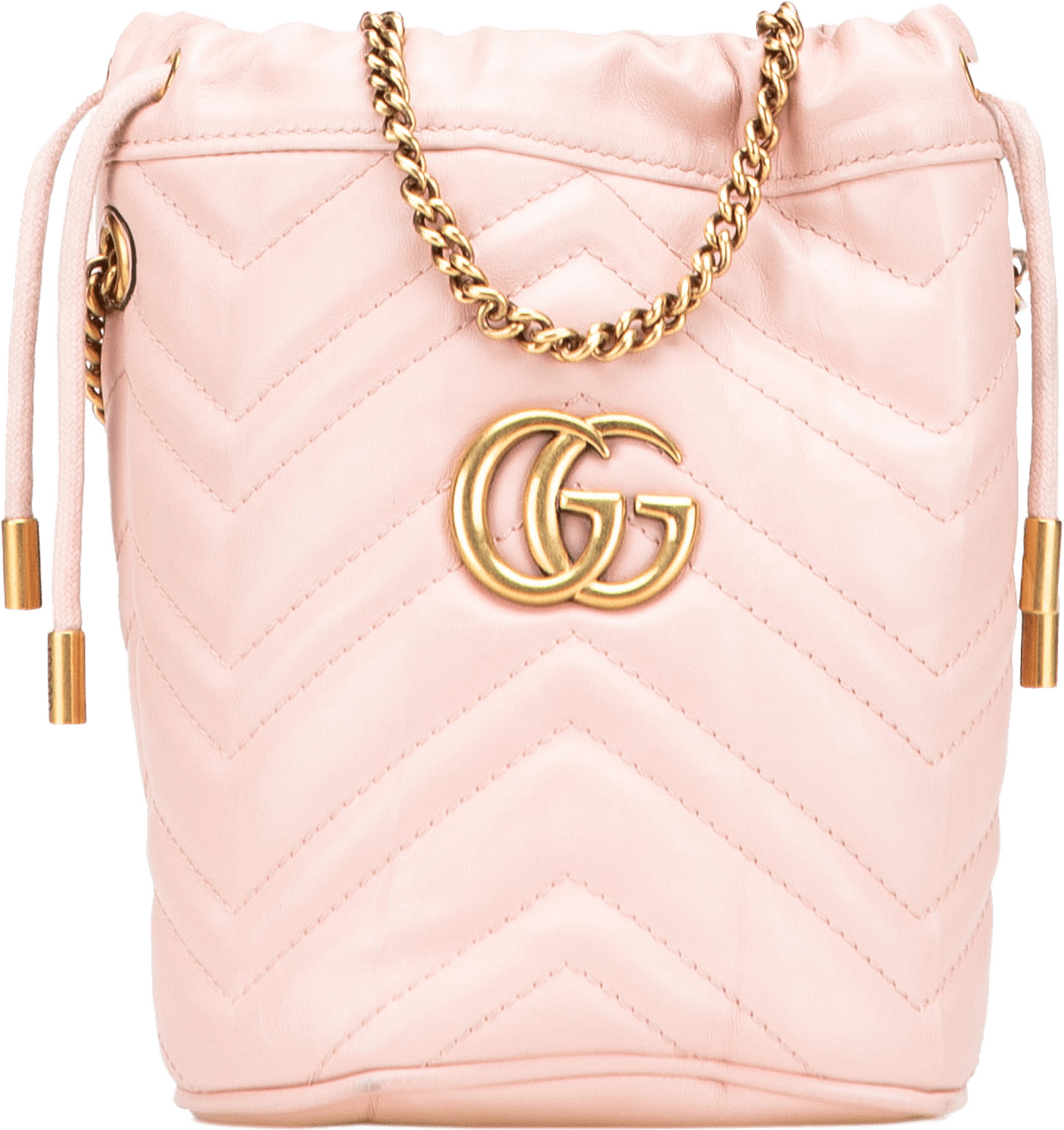 Gucci Small Gg Marmont Leather Matelasse Bucket Bag, från Luxclusif, i färgen pink.