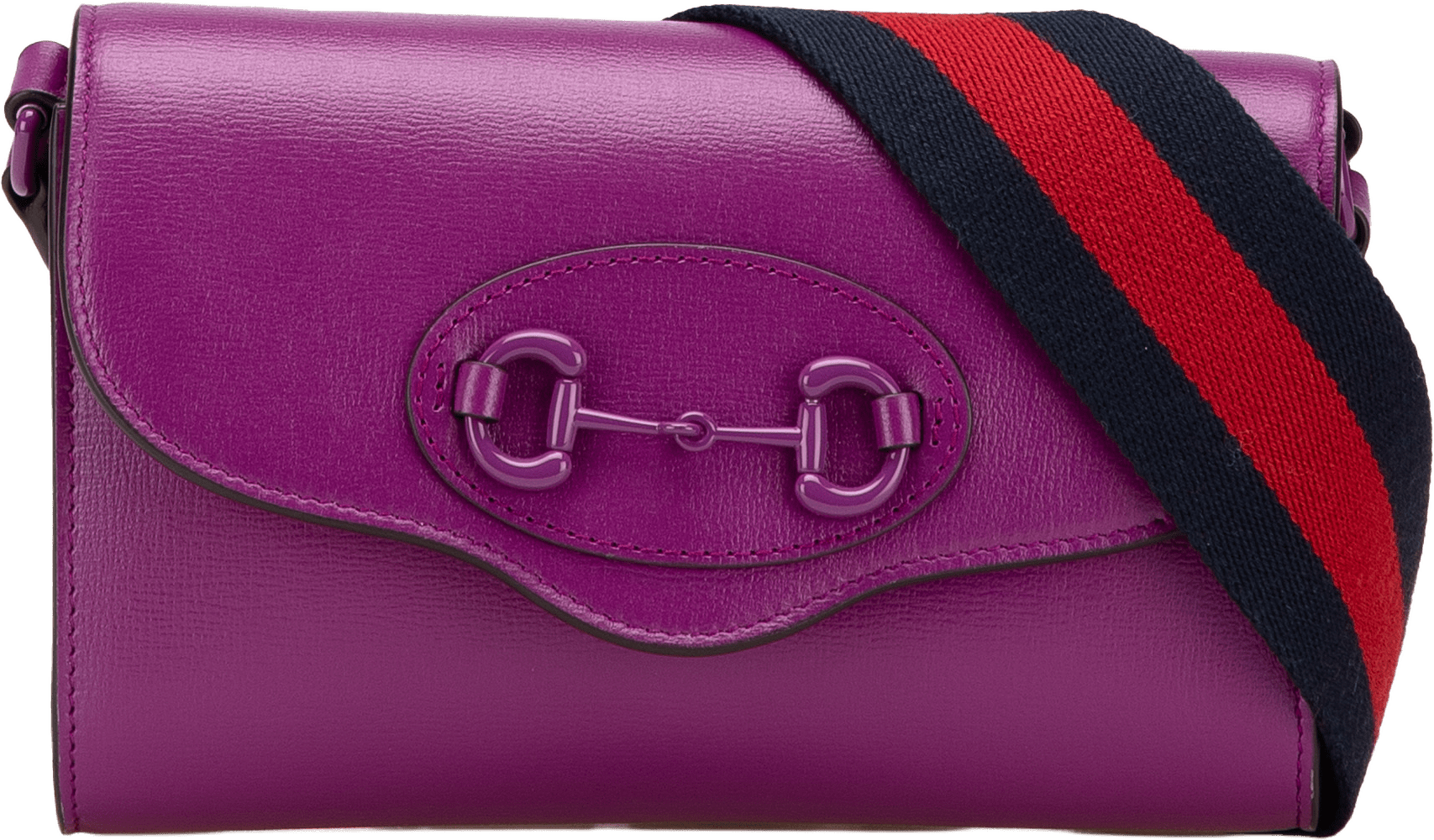 Gucci Mini Leather Horsebit 1955 Web Crossbody, från Luxclusif, i färgen purple.