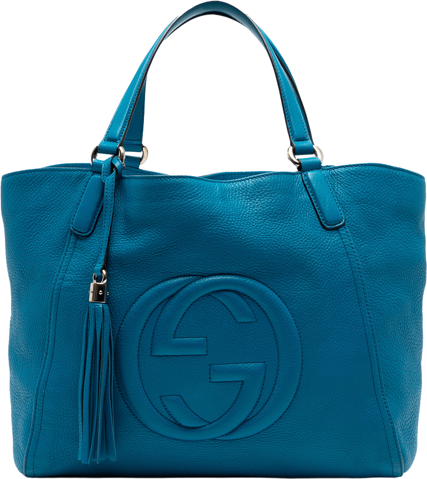 Gucci Medium Leather Soho Cellarius Tote, från Luxclusif, i färgen blue.