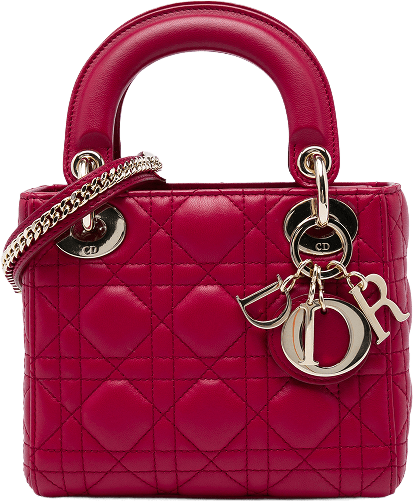 Dior Mini Lambskin Cannage Lady Dior, från Luxclusif, i färgen rosa.