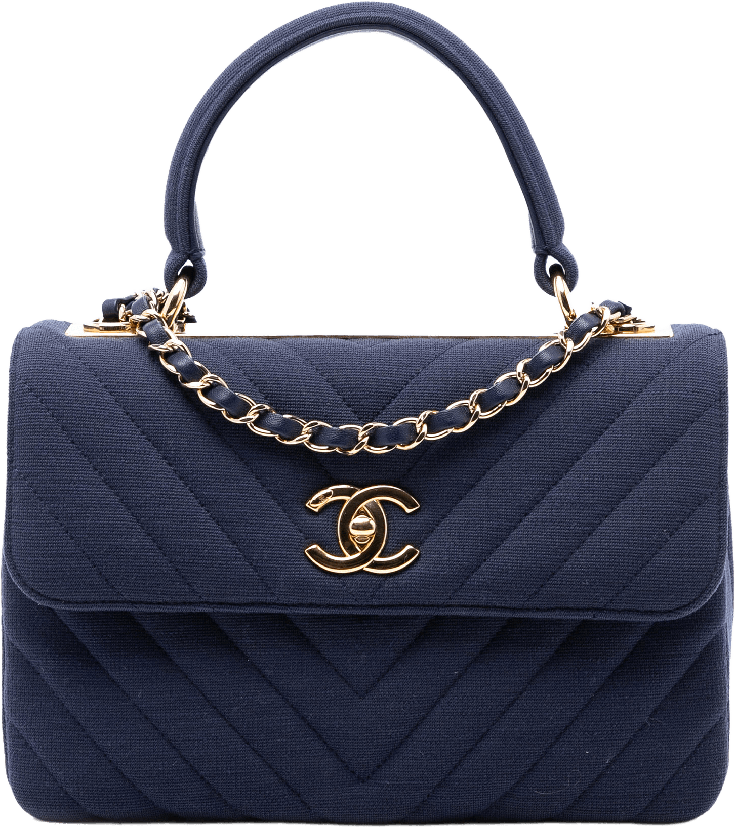 Chanel Small Chevron Jersey Trendy Cc Top Handle Flap, från Luxclusif, i färgen dark blue.