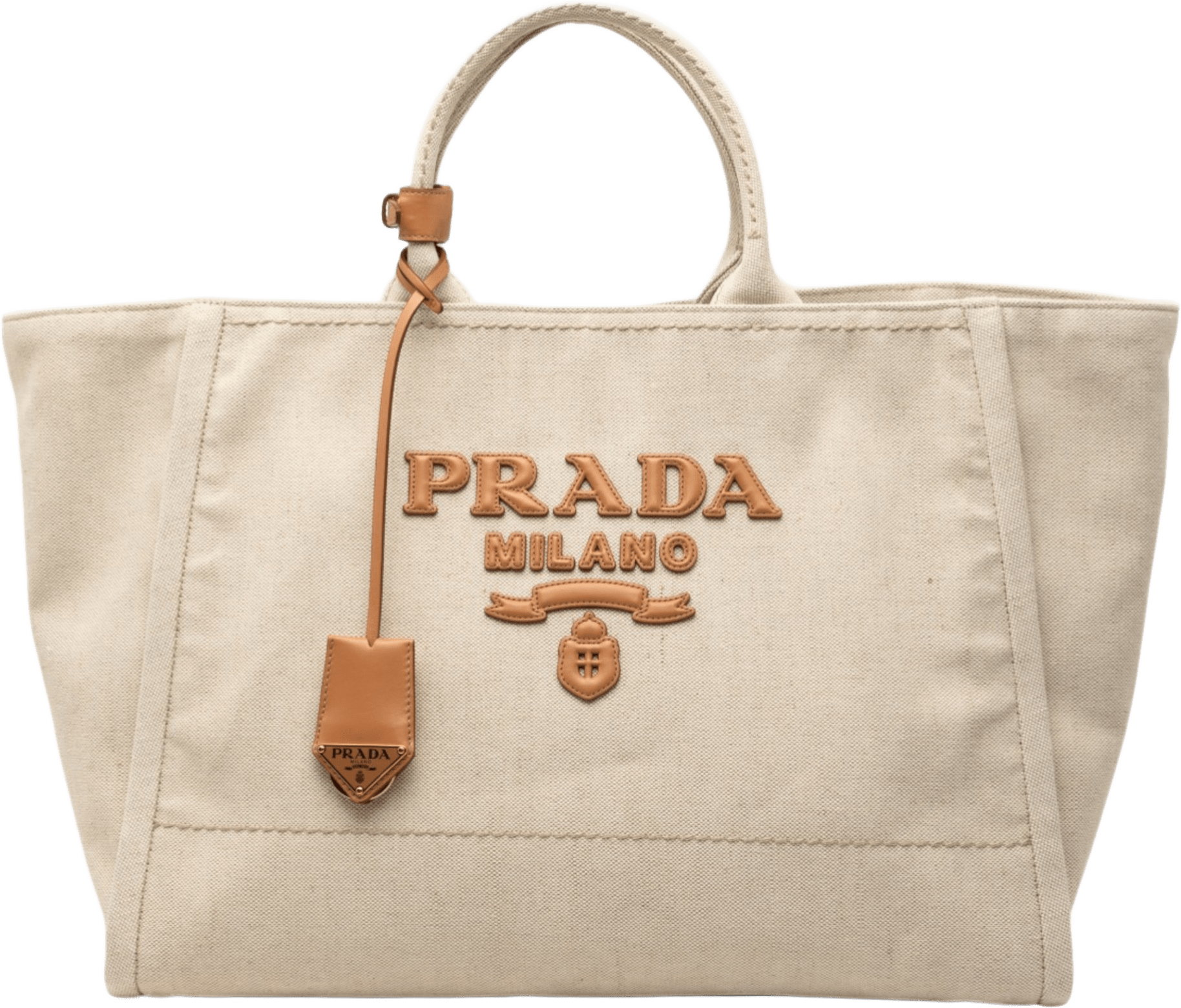 Prada Large Linen And Vitello Logo Tote, från Luxclusif, i färgen beige.