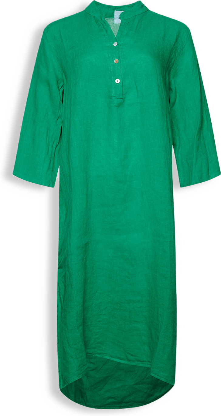 18970p,  Long Shirt Dress With Pocket, Linen - Apple Green