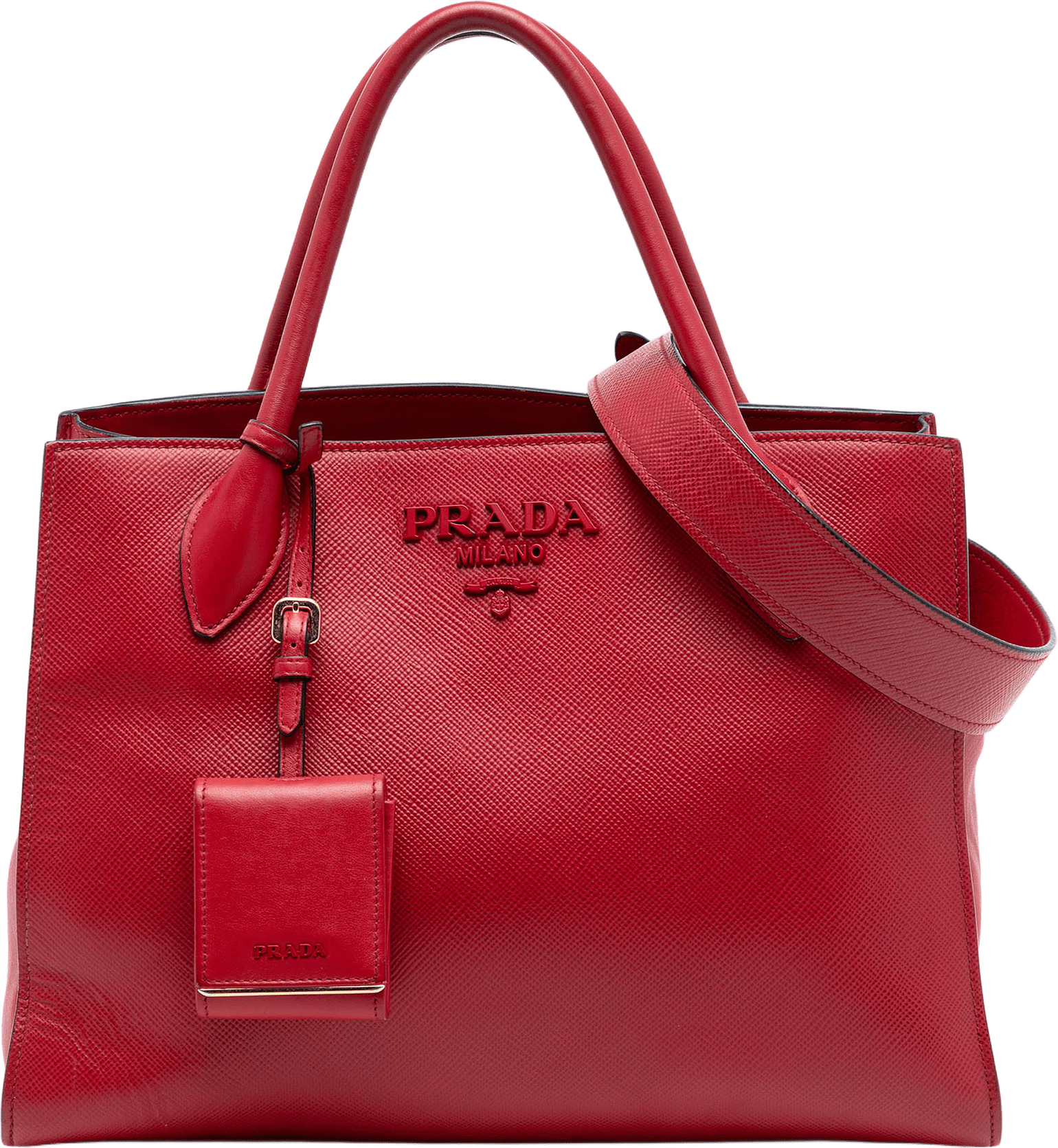 Prada Medium Saffiano Cuir Monochrome Top Handle Tote, från Luxclusif, i färgen red.