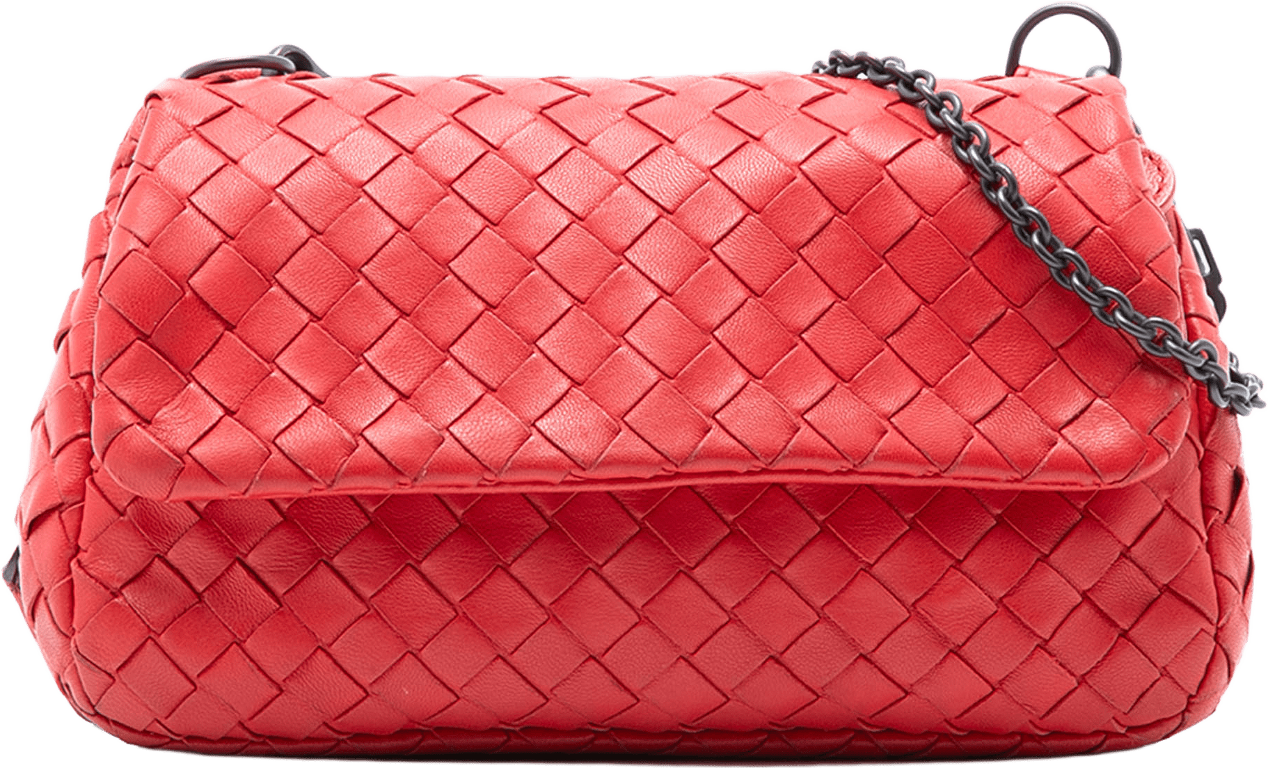 Bottega Veneta Mini Nappa Intrecciato Expandable Chain Flap Crossbody, från Luxclusif, i färgen red.