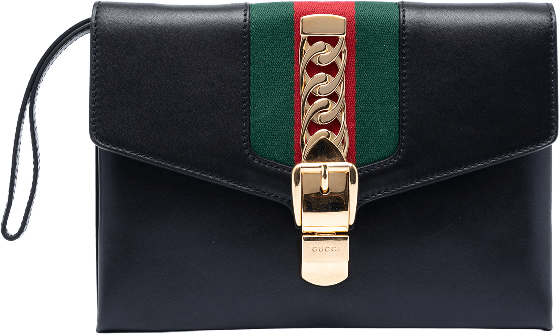 Gucci Leather Sylvie Clutch, från Luxclusif, i färgen black.
