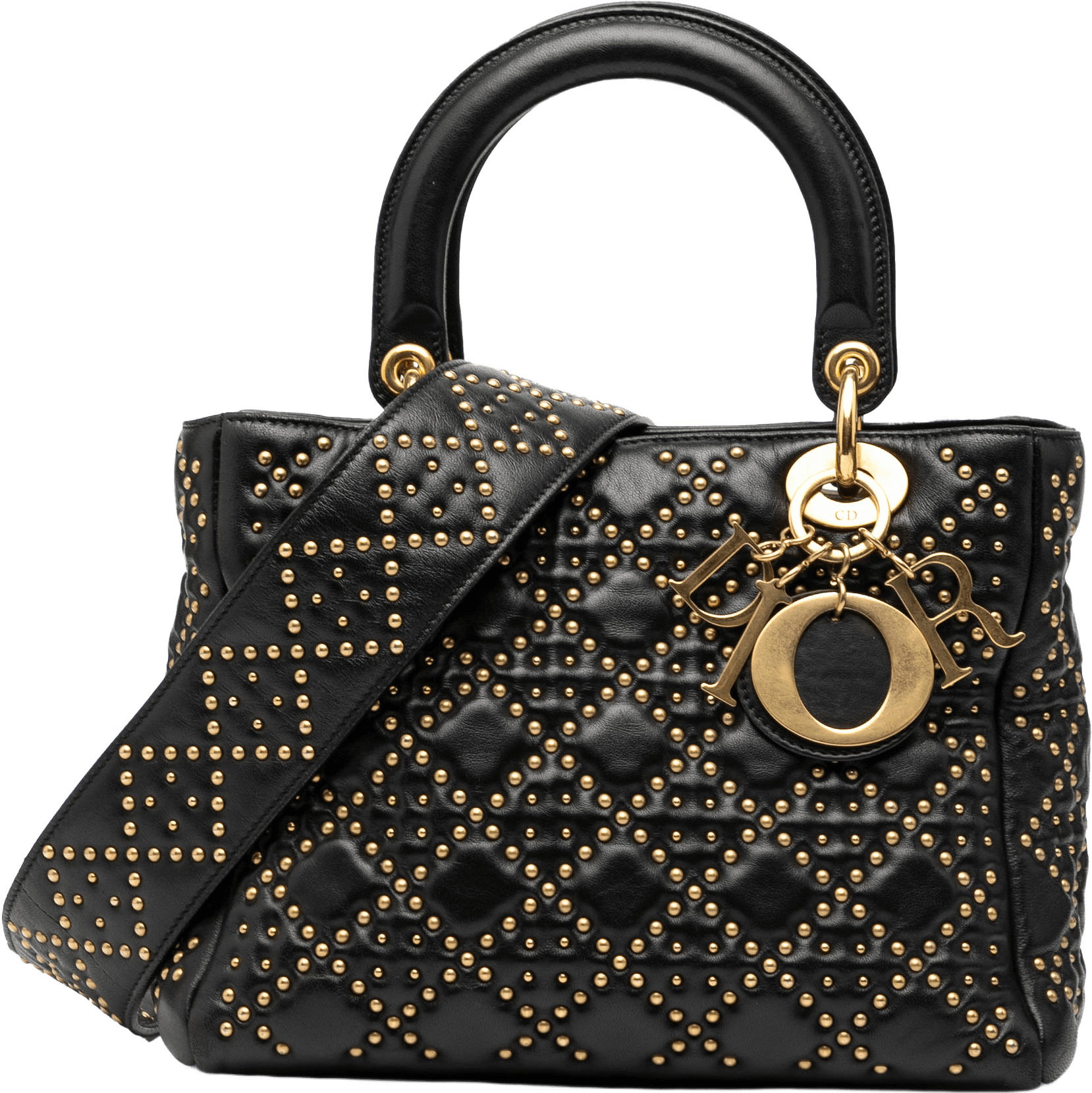 Dior Medium Lambskin Cannage Studded Supple Lady Dior, från Luxclusif, i färgen black.