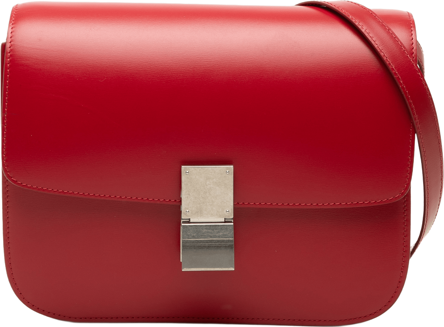 Celine Medium Calfskin Classic Box, från Luxclusif, i färgen röd.