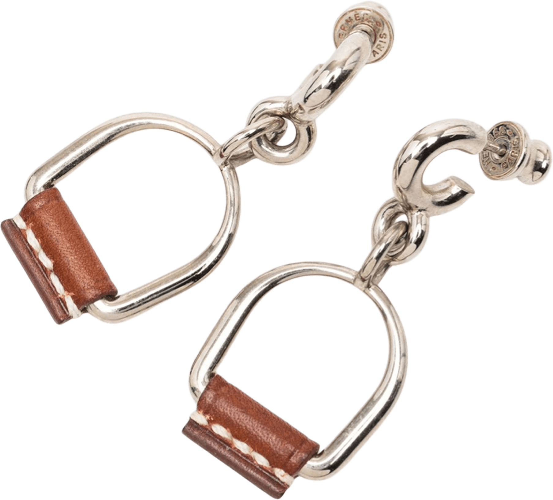 Hermès Silver Plated And Swift Leather Equestre Etrier Push Back Earrings, från Luxclusif, i färgen silver.
