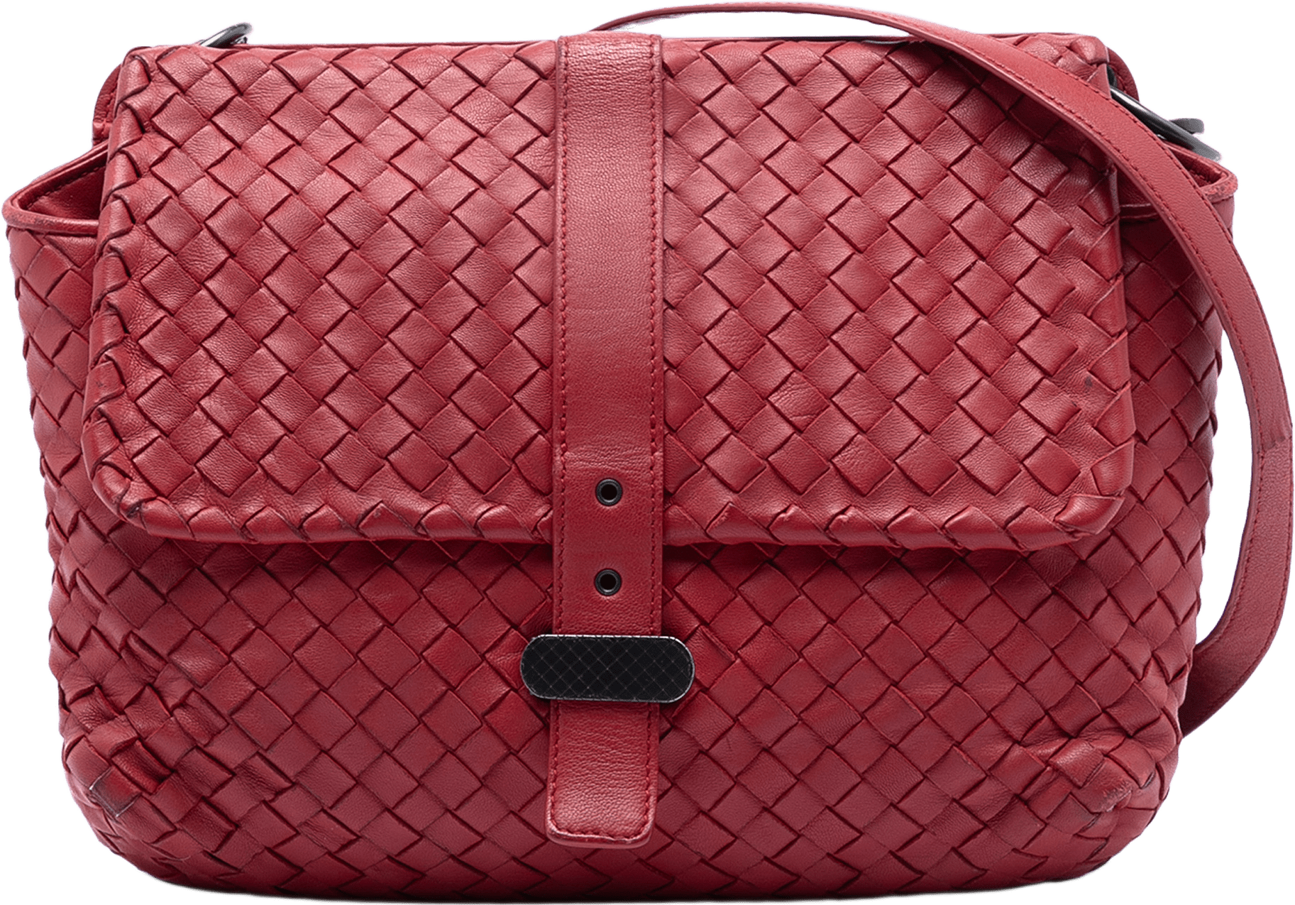 Bottega Veneta Nappa Intrecciato Double Sided Flap Messenger Bag, från Luxclusif, i färgen red.