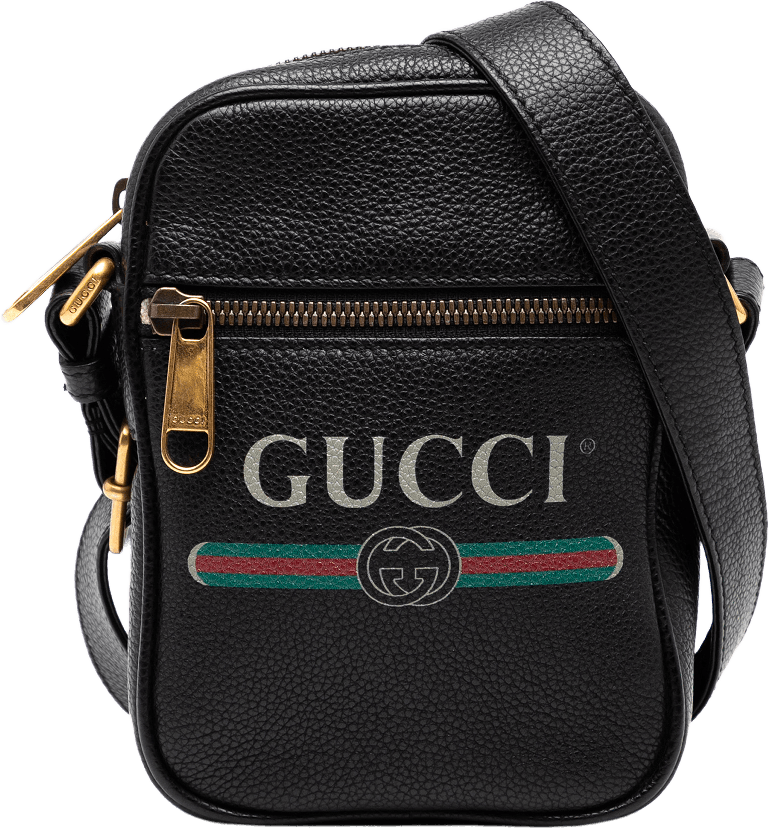 Gucci Mini Grained Calfskin Logo Crossbody, från Luxclusif, i färgen black.