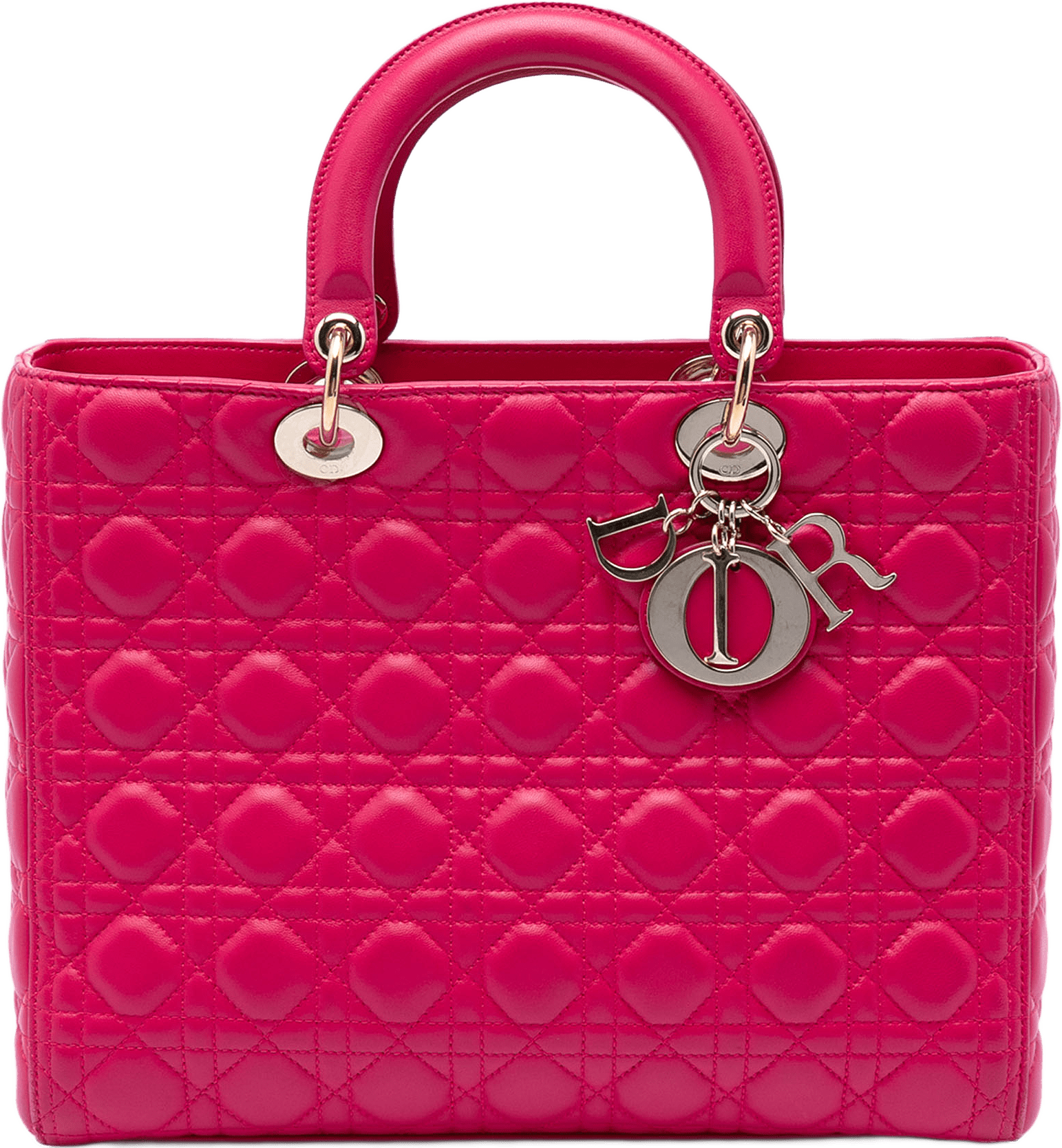Dior Large Lambskin Cannage Lady Dior, från Luxclusif, i färgen dark pink.