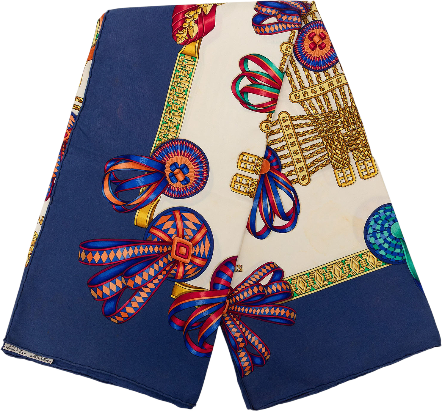 Hermès Les Rubans Du Cheval Silk Scarf 90, från Luxclusif, i färgen blue.