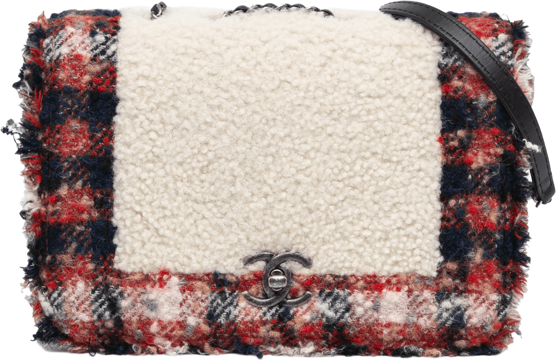 Chanel Cc Tweed And Shearling Single Flap, från Luxclusif, i färgen multi.