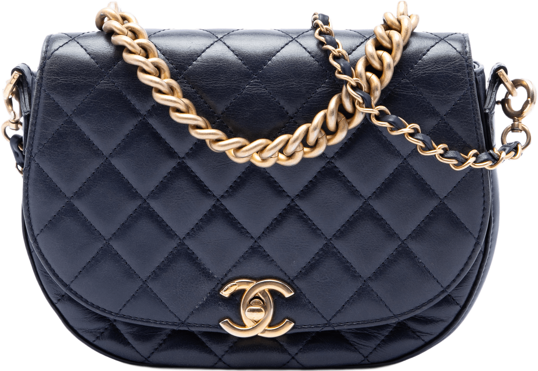 Chanel Cc Quilted Lambskin Chain Handle Half Moon Flap, från Luxclusif, i färgen blå.